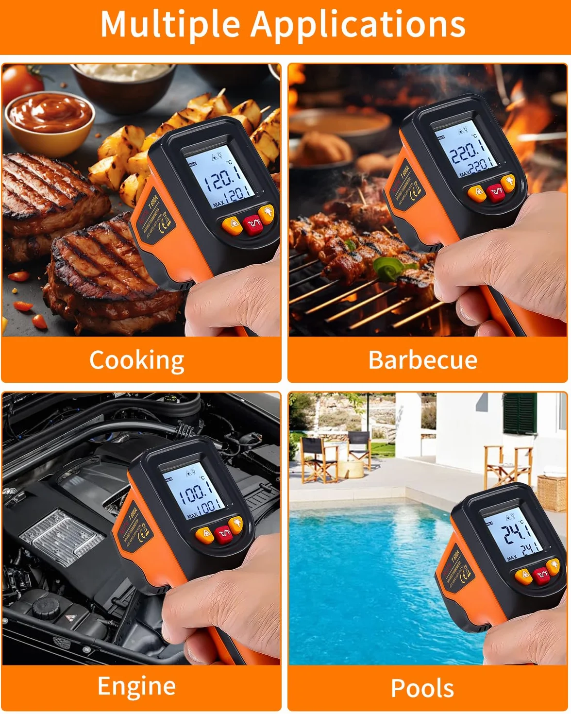 Termómetro Infrarrojo Digital -50℃~600℃ Pistola Temperatura Láser Sin Contacto con Pantalla LCD