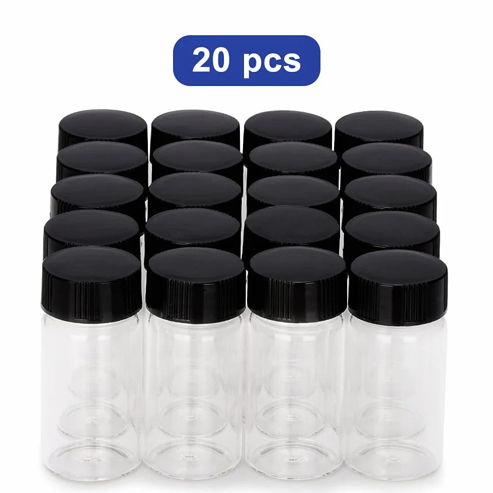 Labasics Viales Muestra de Vidrio Transparente con Tapa de Rosca, 20 ml, Paquete de 20