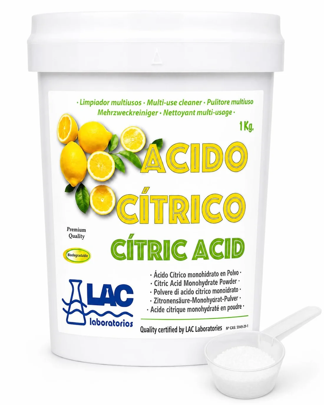 Ácido Cítrico anhidro natural 100% puro 1 kg laboratorios LAC
