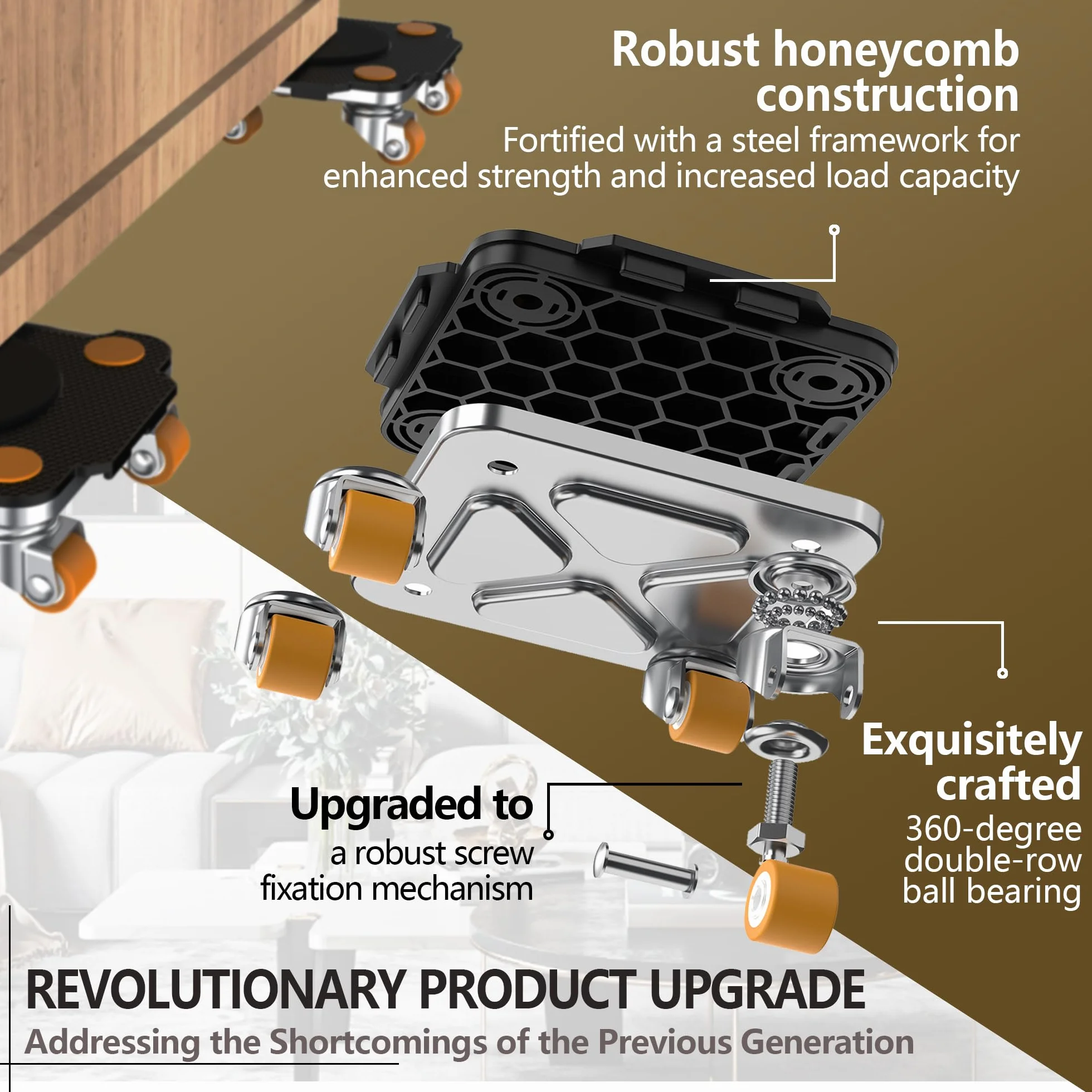 ONEON Mover Muebles con Ruedas 360° para Muebles Pesados 400 KG Elevador Auxiliar Dolly Connect Pro Negro