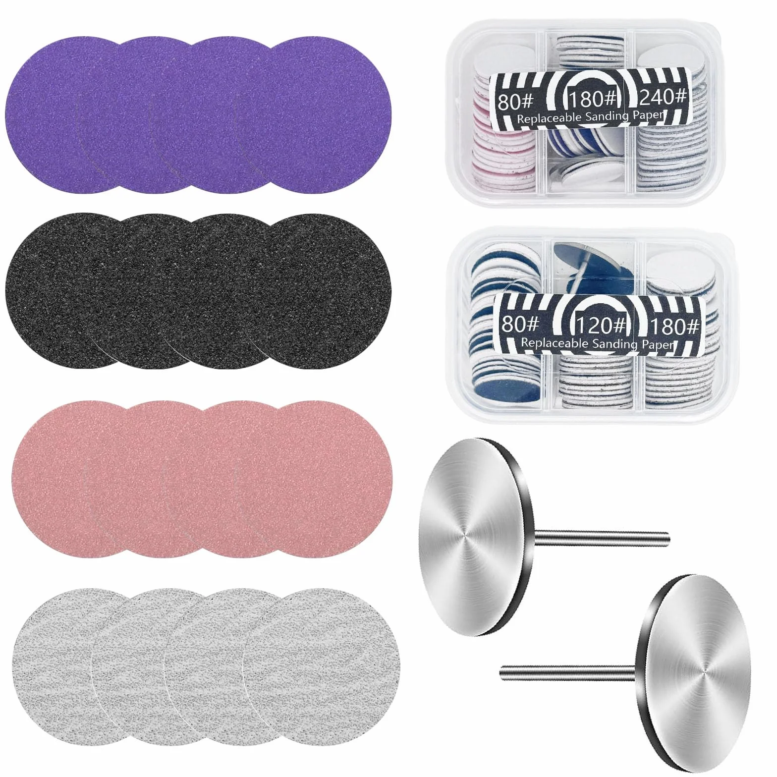 Discos abrasivos para pedicura 25 mm papel de lija grano 80 120 180 240 con 2 bases