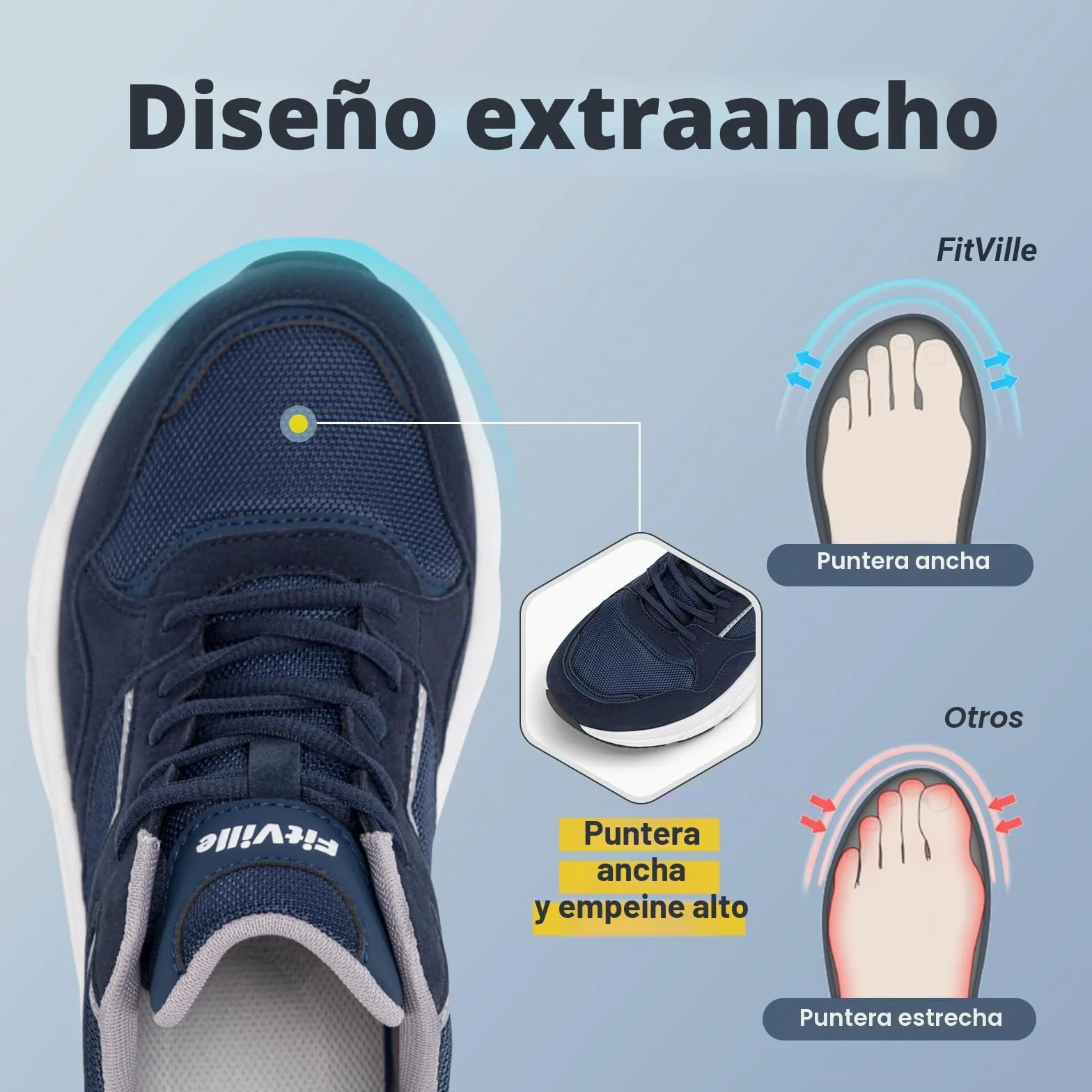FitVille Extra Ancho Zapatillas Hombre Zapatos Deporte Antideslizantes Sneaker Running Transpirables Caminar
