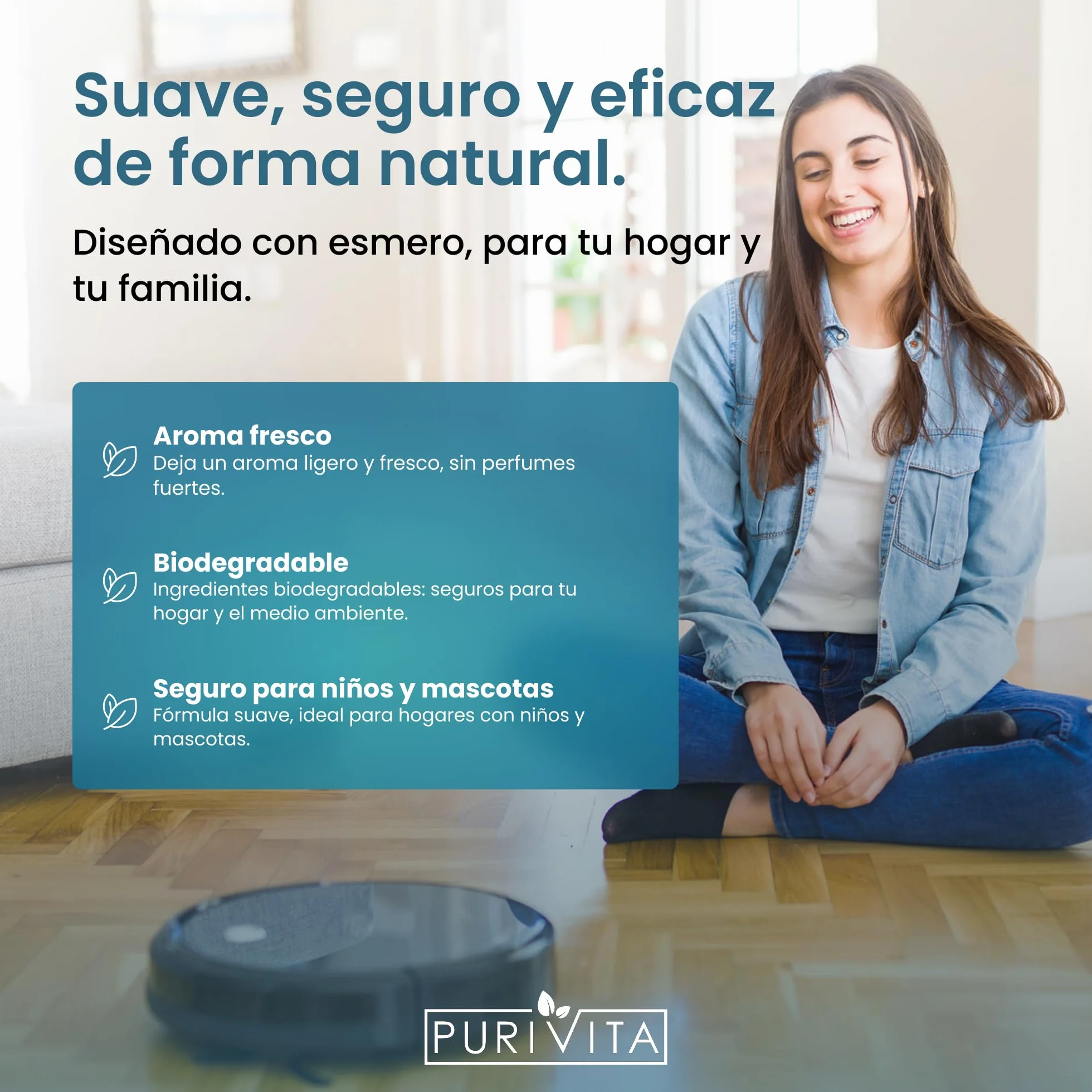 PURIVITA® Detergente Robot Aspirador 1L - Líquido para Robot Friegasuelos - Limpia Suelos para Robots Aspiradores