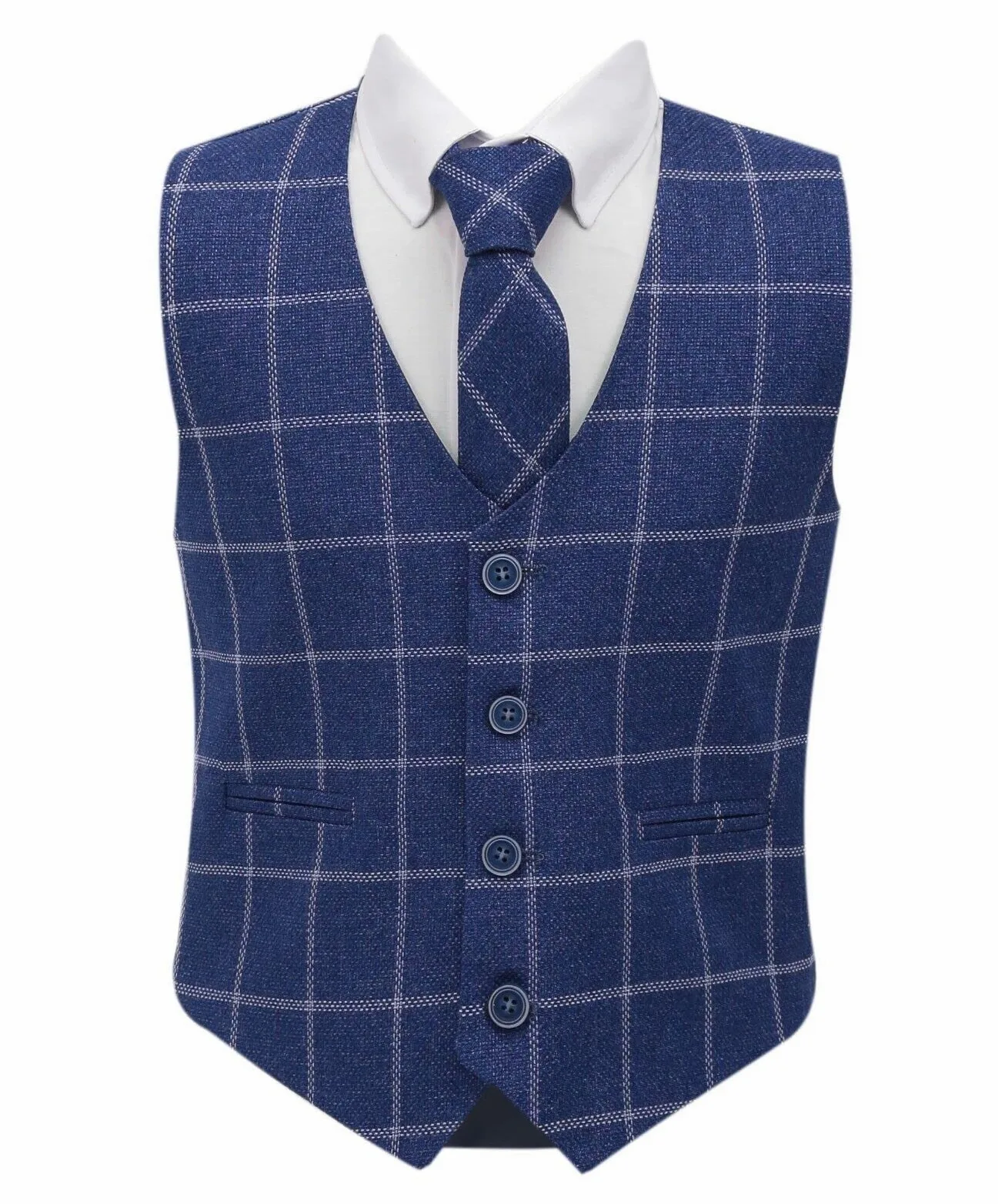 Chaleco de algodón de 3 piezas de tweed de un solo botonadura a cuadros para niños, estilo retro, formal, informal, elegante