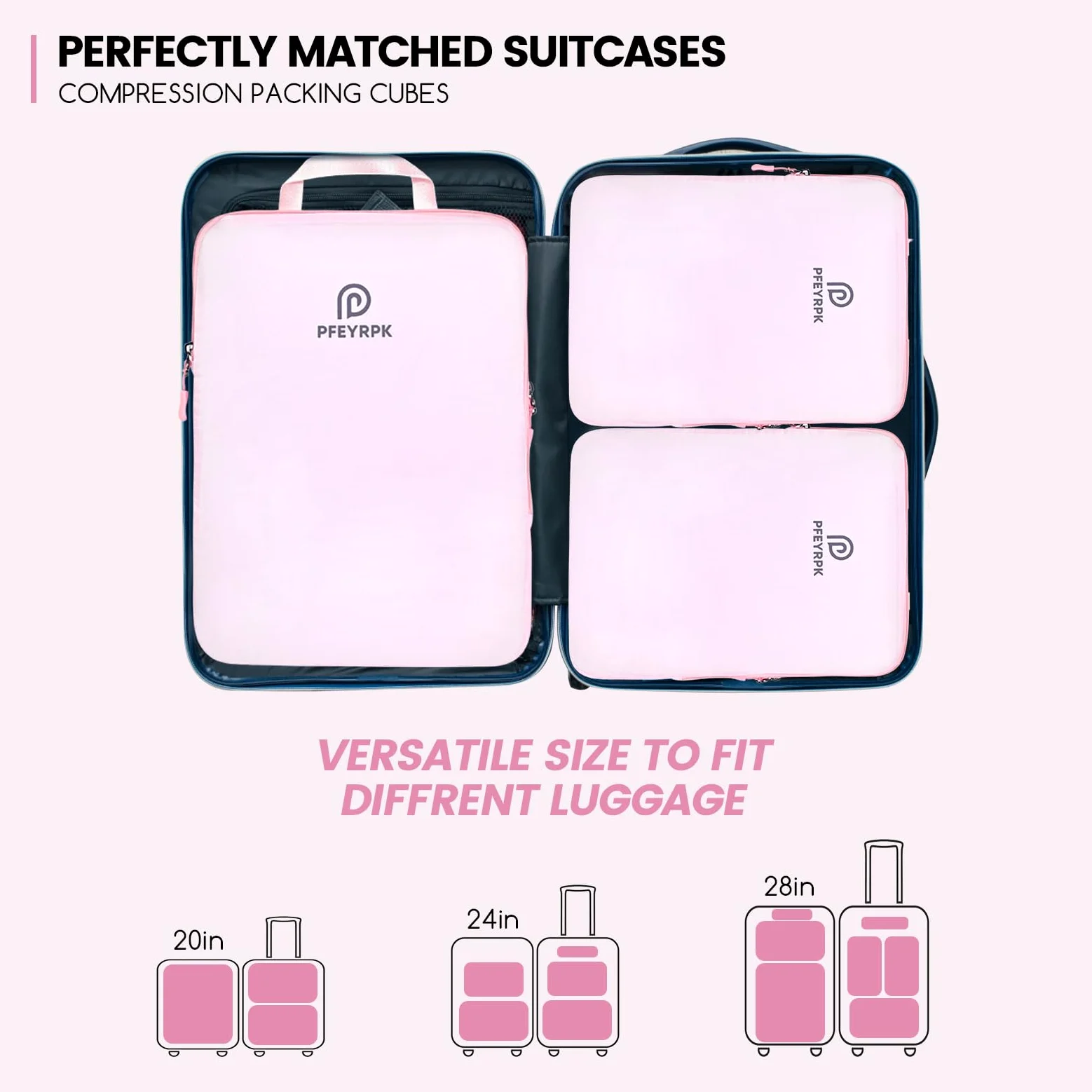 PFEYRPK Cubos de embalaje de compresión ligeros para maletas, organizador de viaje expandible y compresible con artículos de tocador transparentes y bolsa de mochila, artículos esenciales de viaje