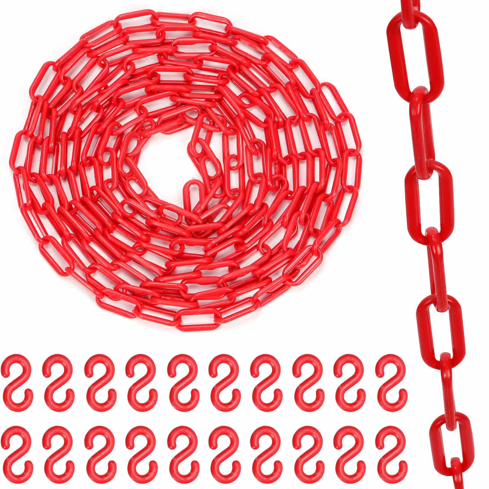 Swpeet Valla de Eslabones de Cadena de Plástico, Barrera para Control de Multitudes, Tráfico, Línea de Espera Rojo 21Pcs 5M x 6mm
