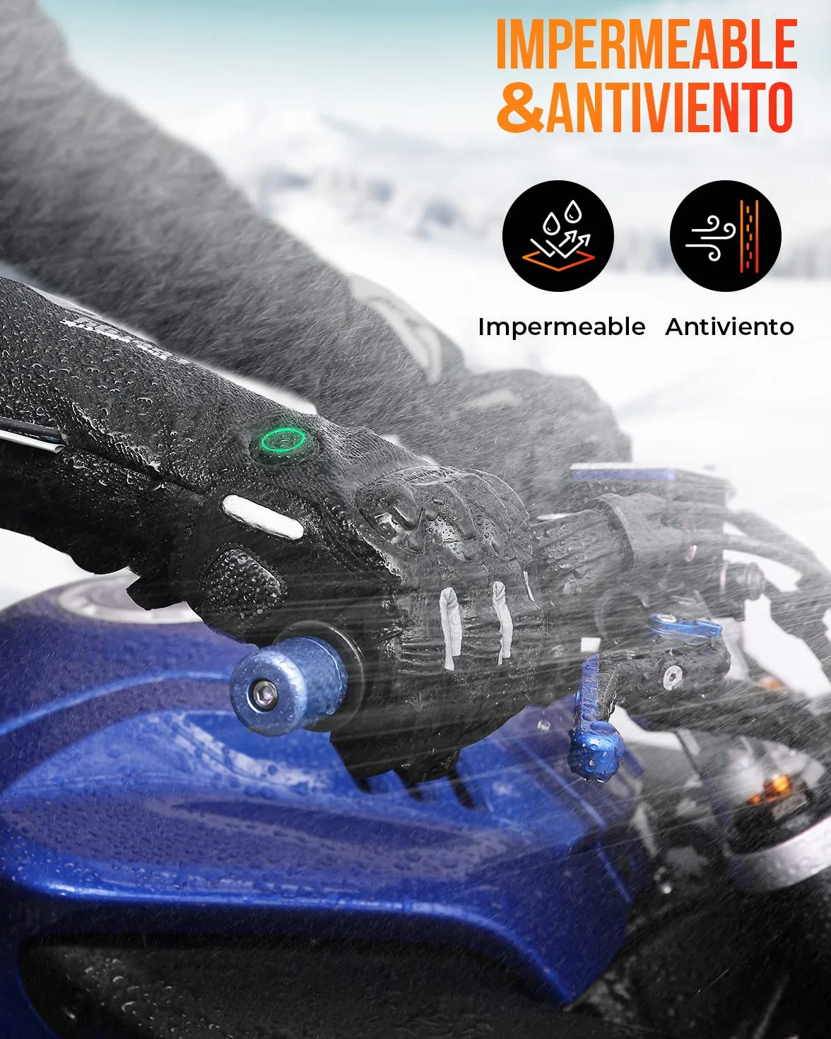 KEMIMOTO Guantes Calefactables, Guantes Moto Térmicos con Batería 2500 mAh, Guantes Moto Invierno Hombre y Mujer, Resistente al Desgaste para Moto, Esquí, Actividades Hielo Nieve