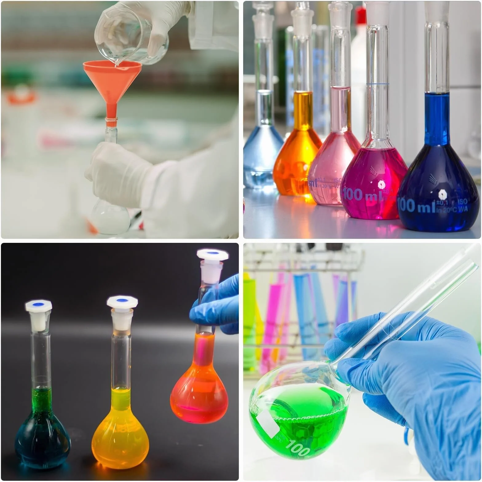 Set de Matraces Aforados de Vidrio Borosilicato 3.3, 50ml 100ml 250ml con Tapón de Vidrio para Laboratorio