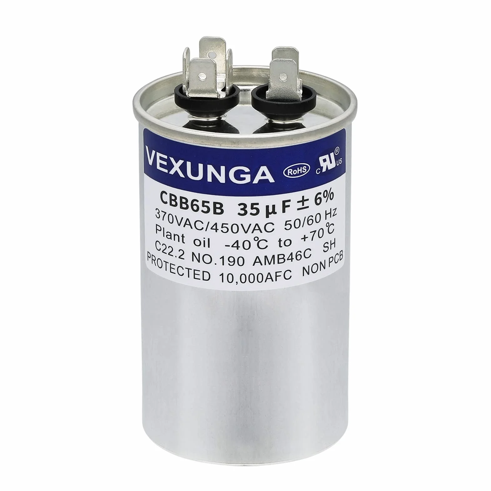 VEXUNGA Condensador 35uF 370VAC 440VAC 450VAC 50/60Hz Redondo CBB65 para Aire Acondicionado Motor Ventilador