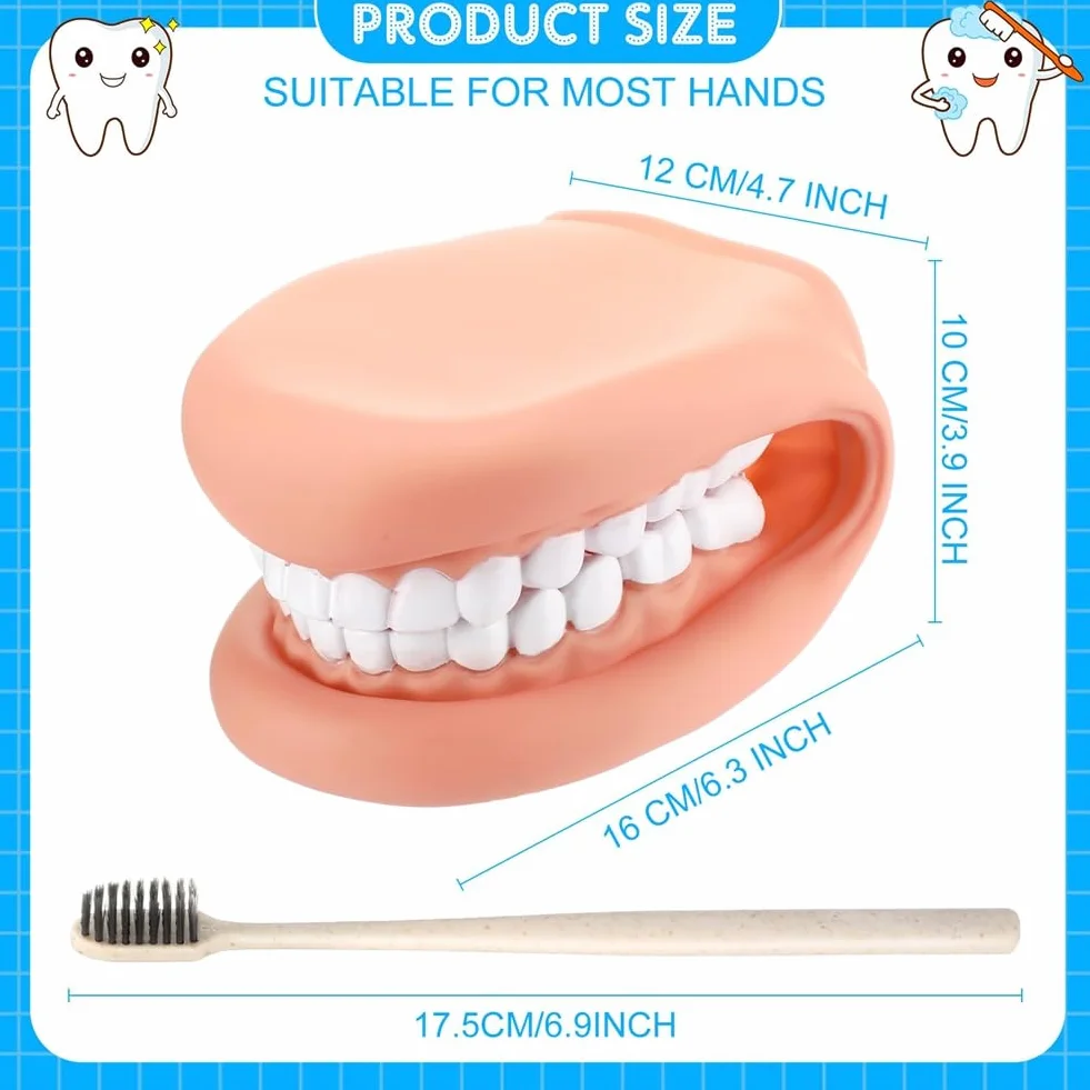 Maniquí boca con lengua y dientes, marioneta de mano, modelo dental con cepillo, herramienta de aprendizaje