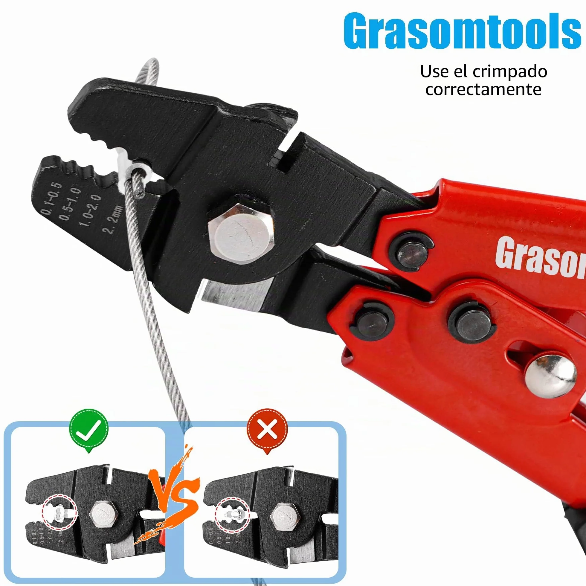 Herramienta de crimpado de cable de acero, kit de 100 piezas, manguitos de aluminio de doble barril, hasta 2,2 mm