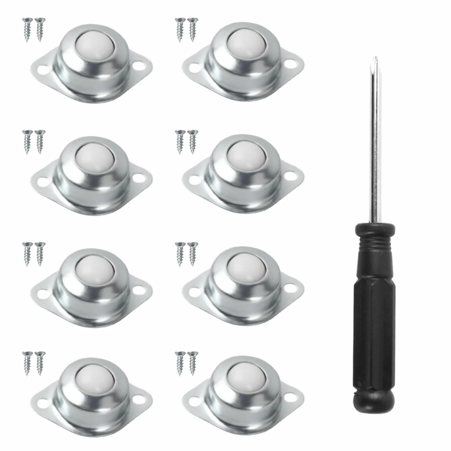 Rodamientos de Transferencia de Bolas 360° 8 Piezas, Ruedas Pequeñas de Nailon con 16 Tornillos para Gabinetes, Carros y Estantes