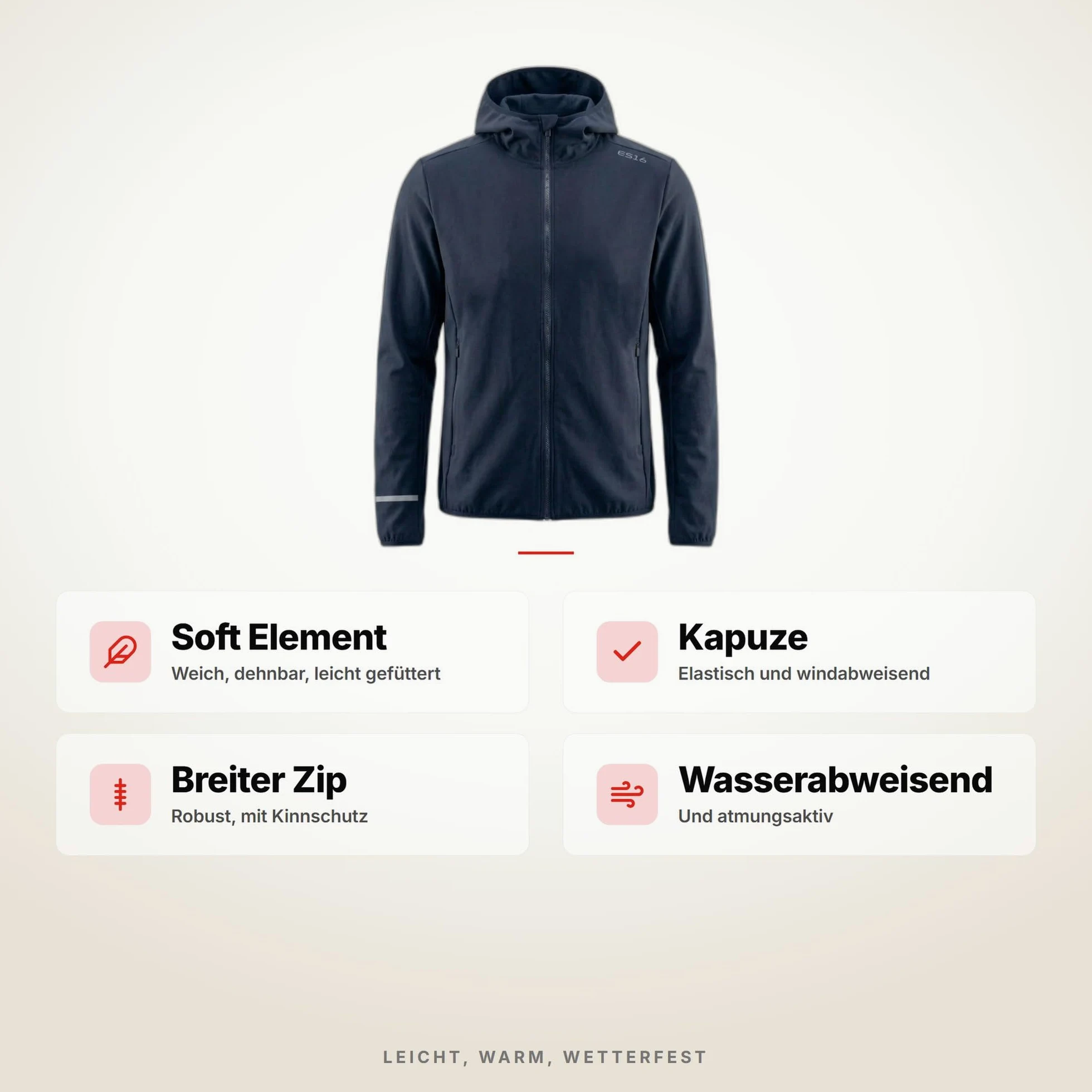Løbejakke Soft Element Chaqueta Running Hombre | Cortavientos Ligera Transpirable para Correr y Ciclismo – Capa Intermedia con Cremallera Completa
