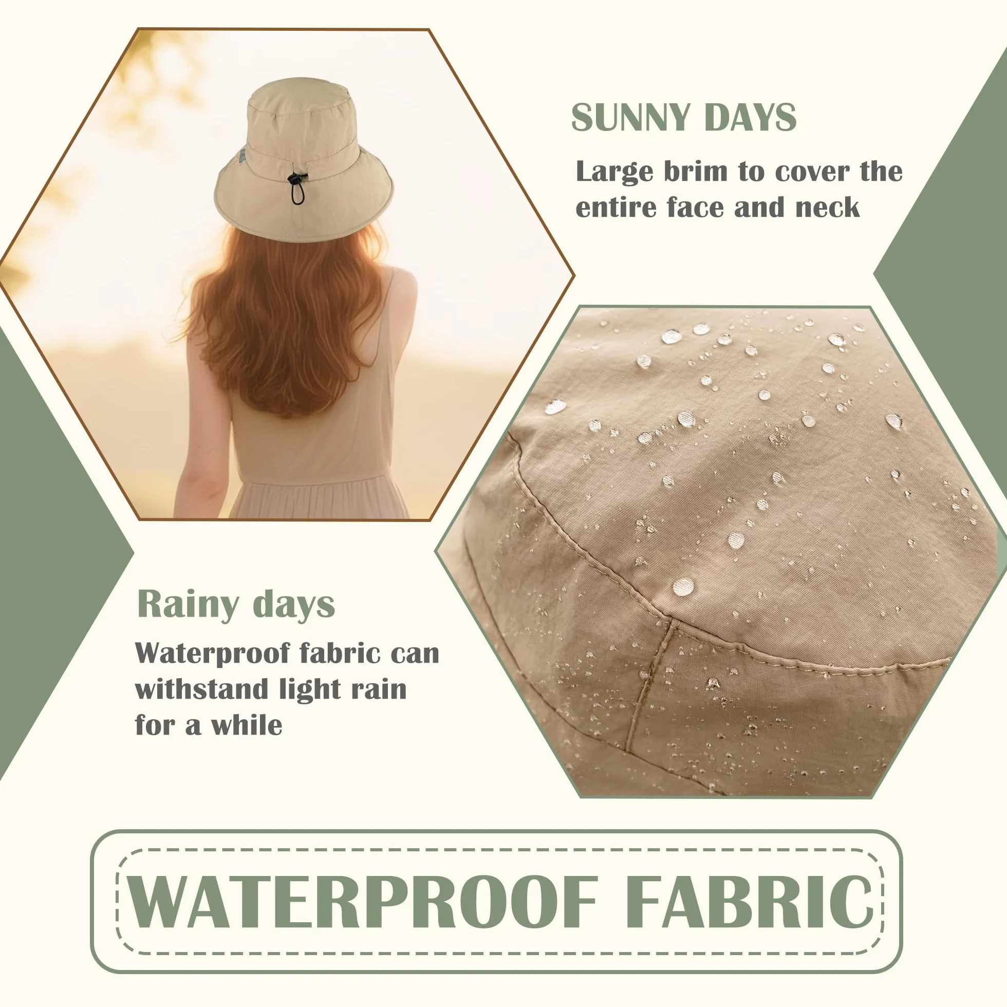 ehsbuy Sombrero Mujer con Borde Ancho Plegable Impermeable Gorro Pescador Hombre con Cordón Ajustable para Playa, Verano Pesca al Aire Libre, Safari Trekking y Viajes