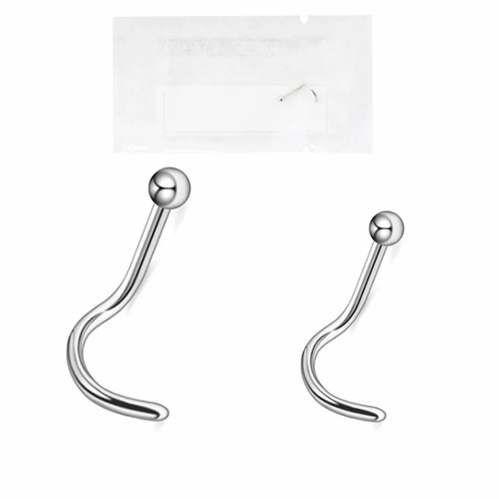 WARRIOR Perforación de nariz Perno de nariz Perno de nariz curvo con bola estéril de acero quirúrgico 316L 18G (1,0 mm) / 22G (0,8 mm) Longitud 6,5 mm PBS-001
