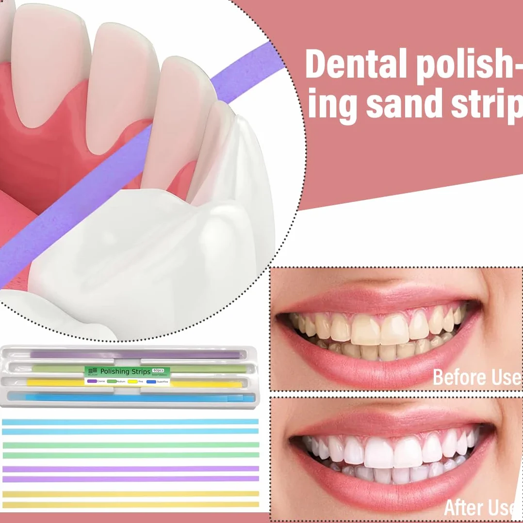 60 Tiras de Pulido Dental, Herramienta de Lijado de Dientes, Pulidora Dental para Cuidado Bucal
