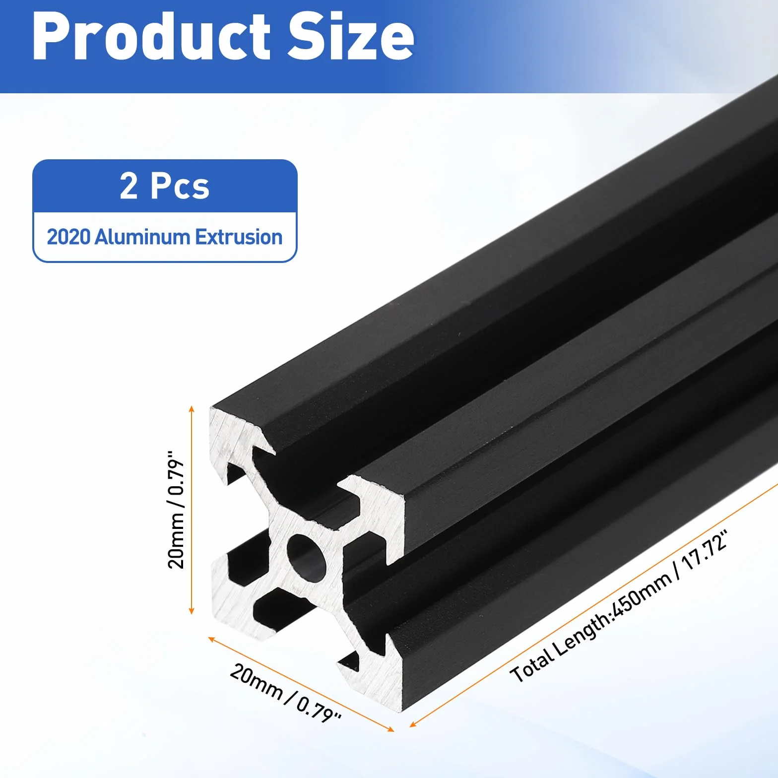 QUARKZMAN Perfil De Aluminio Extruido 2020 Ranura V 450mm, Carril Lineal Anodizado Para Impresora 3D, CNC, Guía Lineal, Negro