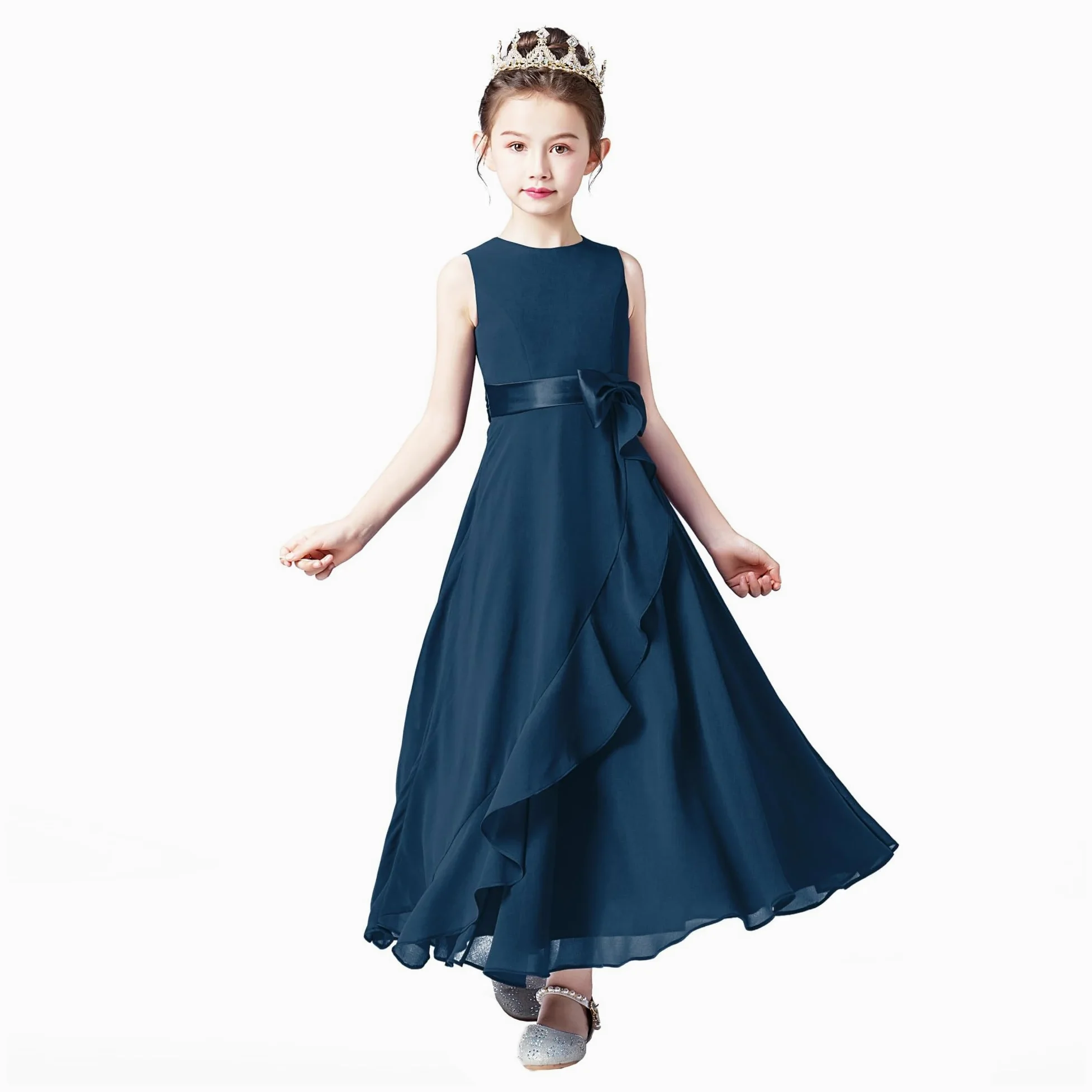 Vestidos Personalizados de Gasa for Dama de Honor Junior for Adolescentes, Vestidos de Flores for niña for Fiesta de Boda, Vestidos de Primera comunión for niños para Bodas(Teal,12)