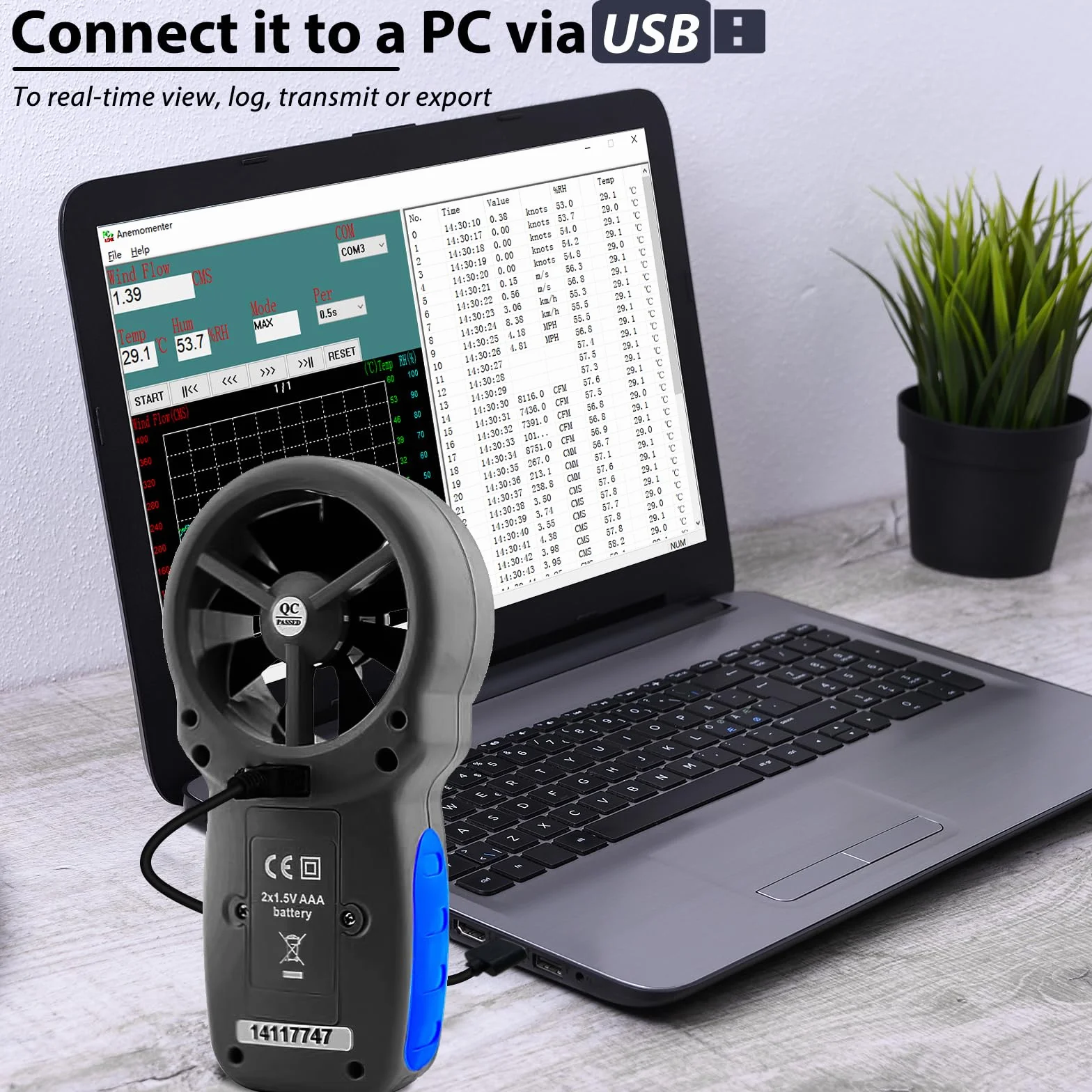 AIOMEST Anemómetro HVAC CFM Medidor de Flujo de Aire Portátil Velocidad del Viento