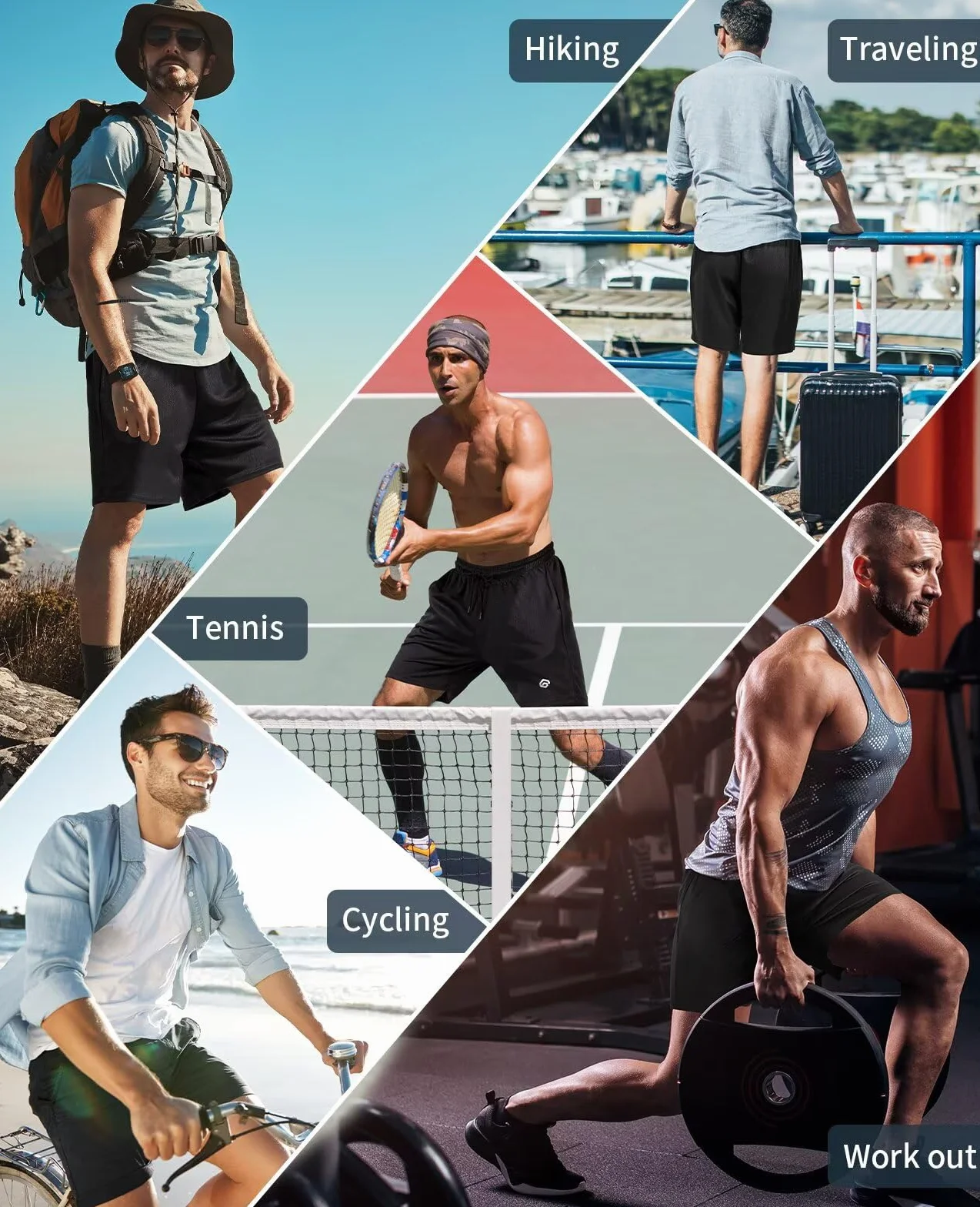 lomsoe Paquete de 5 pantalones cortos de gimnasio para hombre, 5 pulgadas, de malla de secado rápido, ligeros, para entrenamiento, atletismo, correr, con bolsillos