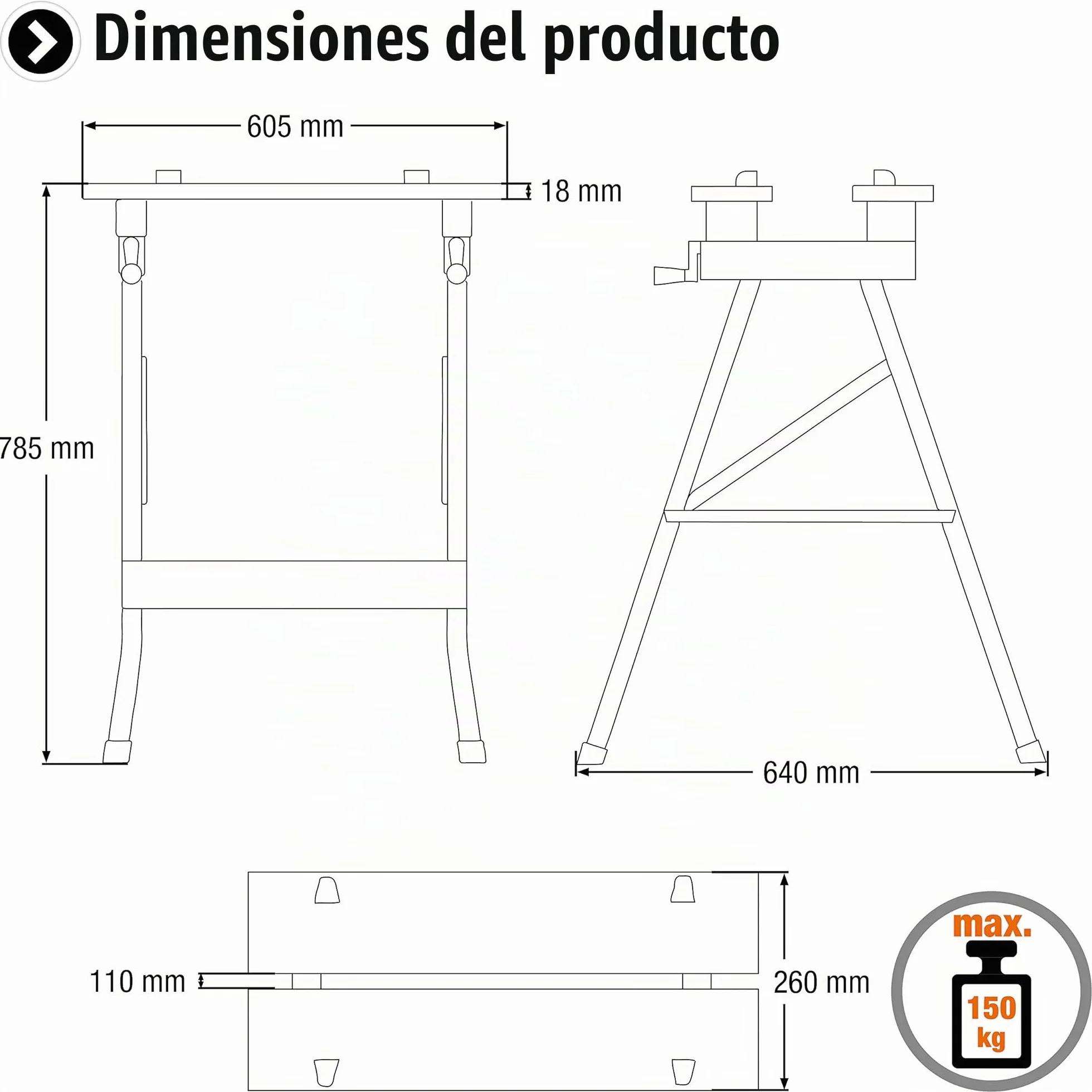 Meister Banco de trabajo mesa de sujeción 150 kg 9079100