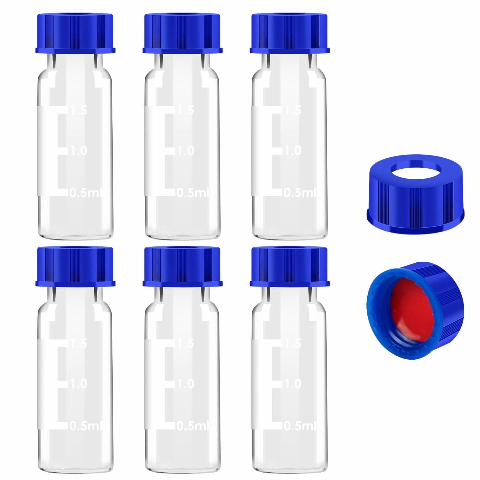 Frascos HPLC de 2 ml, 9-425, Viales Claro con Tapón de Rosca, PTFE Rojo y Septa de Silicona Blanca, 100 Pacs
