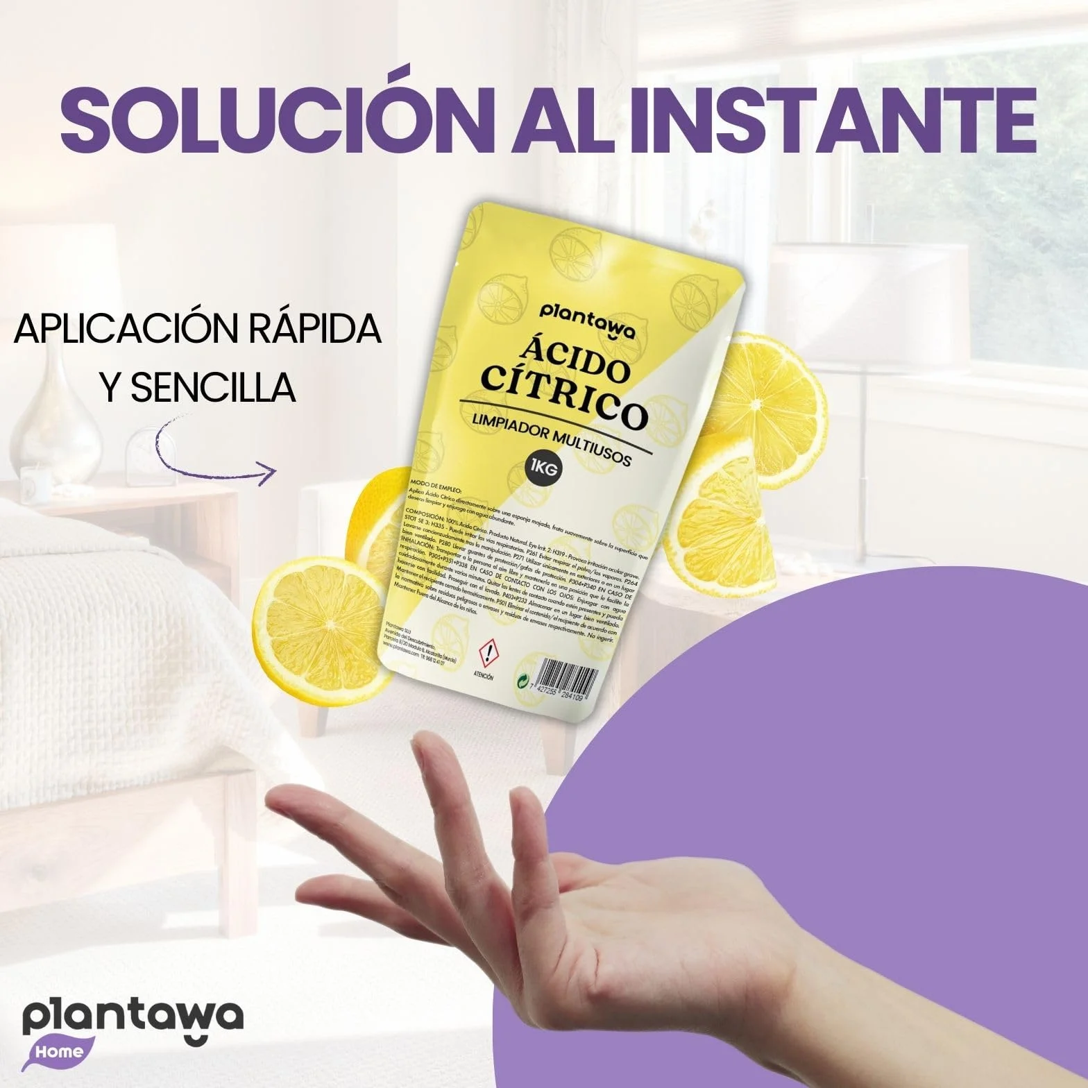 PLANTAWA Ácido Cítrico en Polvo 1 Kg Limpiador Multiusos Puro