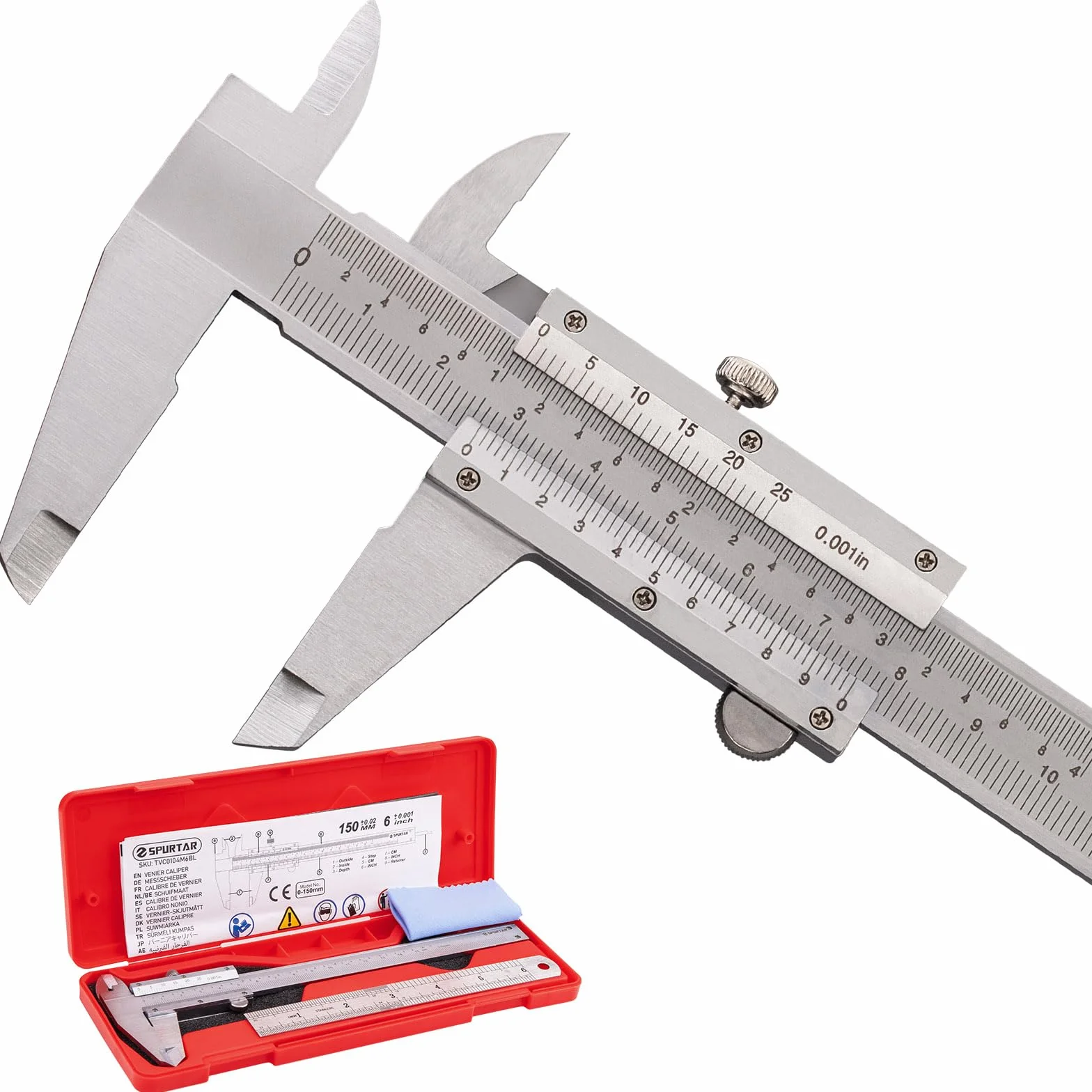 Spurtar Calibre 150 mm 6 pulgadas analógico medición diámetro profundidad 0,02 mm 0,001 pulgadas