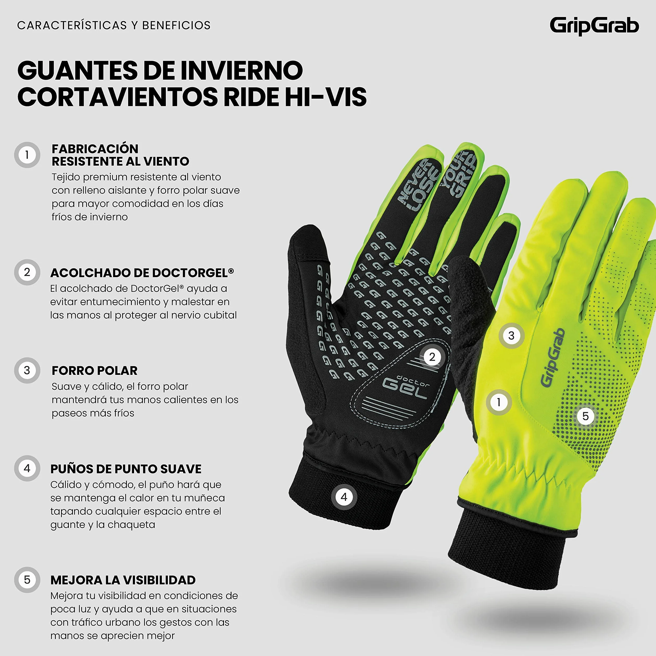 GripGrab Guantes de Ciclismo Ride Cortavientos Térmicos de Invierno Acolchados con Forro Polar Guantes Invierno Ciclismo