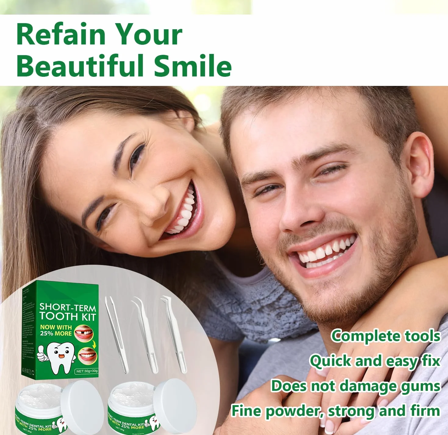 Cemento Dental Permanente 60g Kits de Empastes Dentales Perla Dental Reparación Dientes Falsos Moldeables