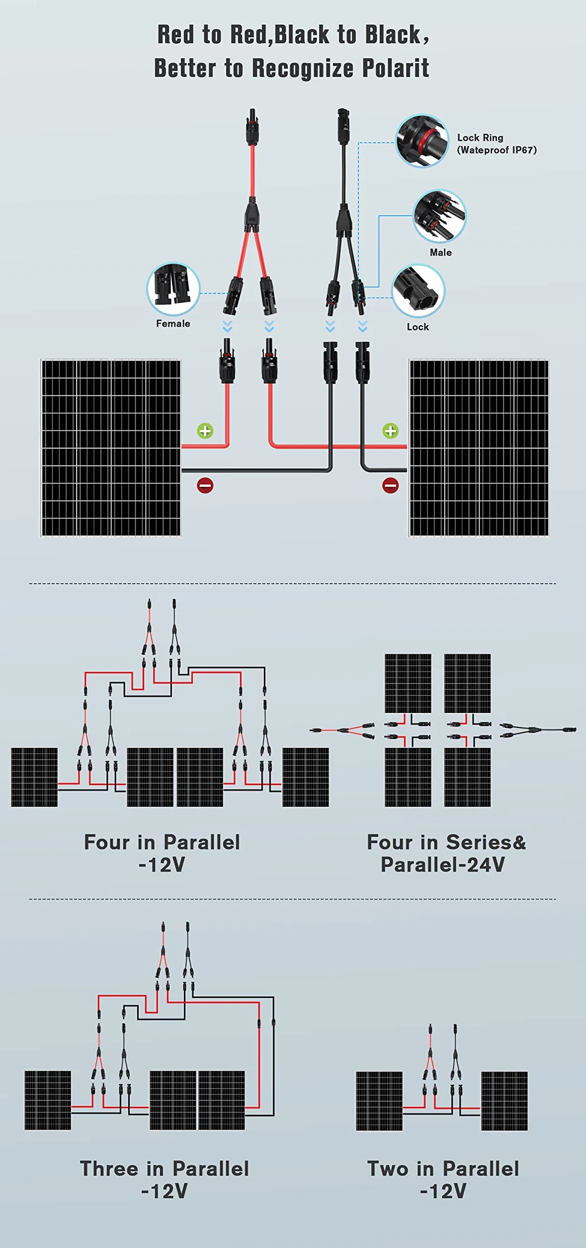 Thlevel Conector Panel Solar Y-Conectores Solares 4 mm² Fotovoltaico