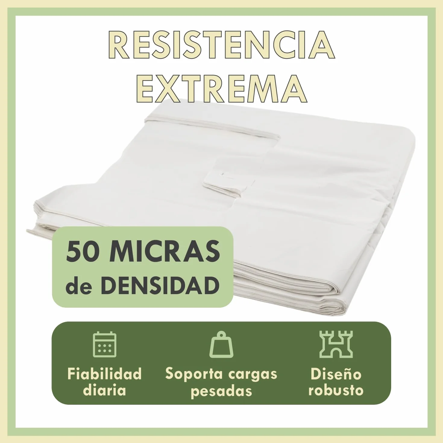 Bolsas de Plástico con Asas Blancas Tipo Camiseta 42x53cm 1KG 70% Recicladas Reutilizables Resistentes