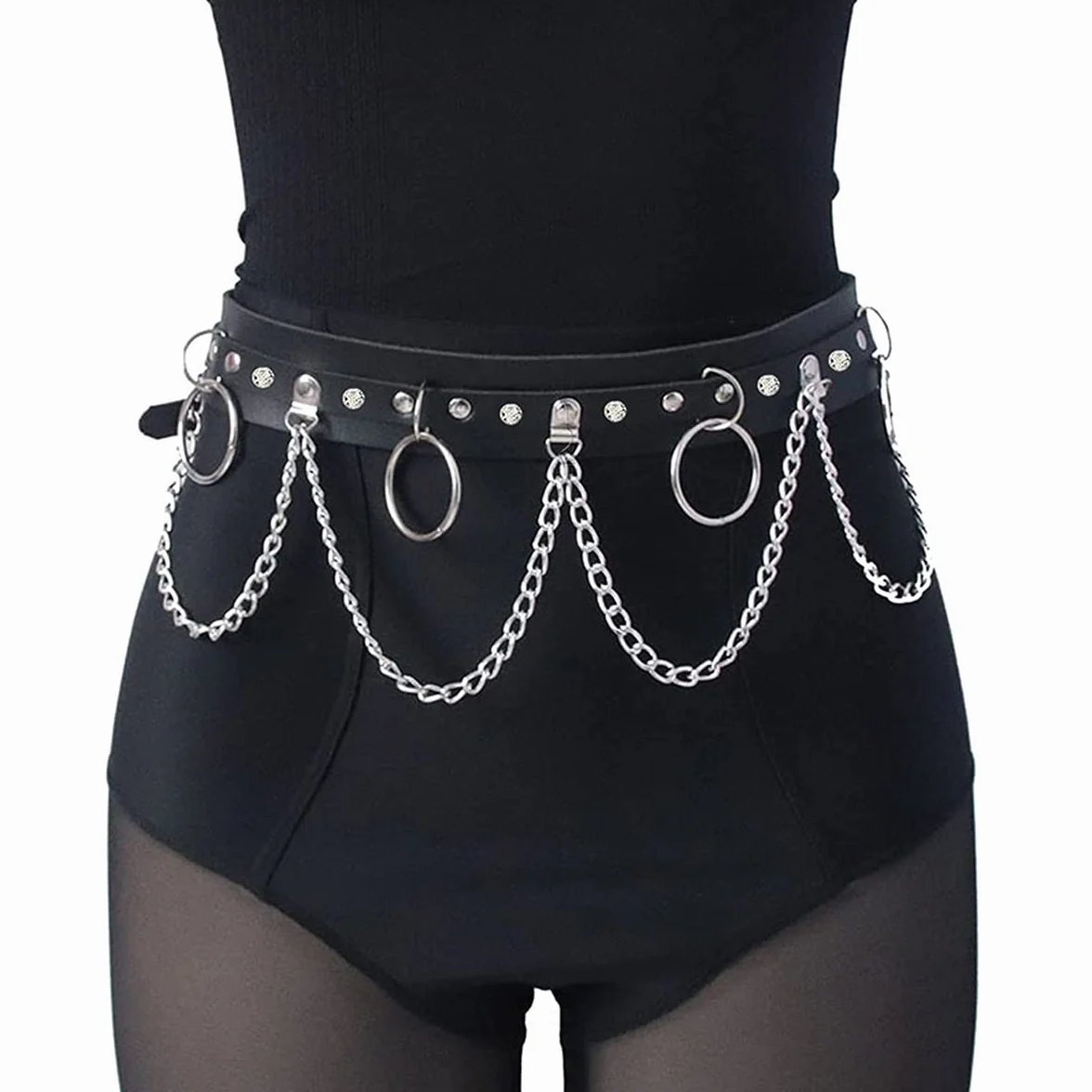 Cinturón de Cadena Punk de Cuero Para El Cuerpo, Gótico Negro Para Mujer, Cintura Rave, Vientre Joyería Para Mujeres y Niñas
