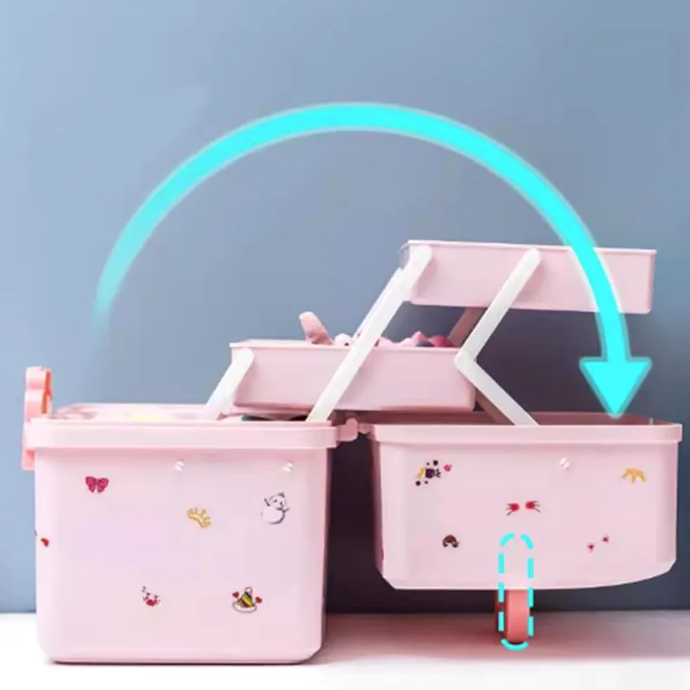 1 caja de almacenamiento de accesorios para el cabello de los niños rosa con banda de goma (extra)