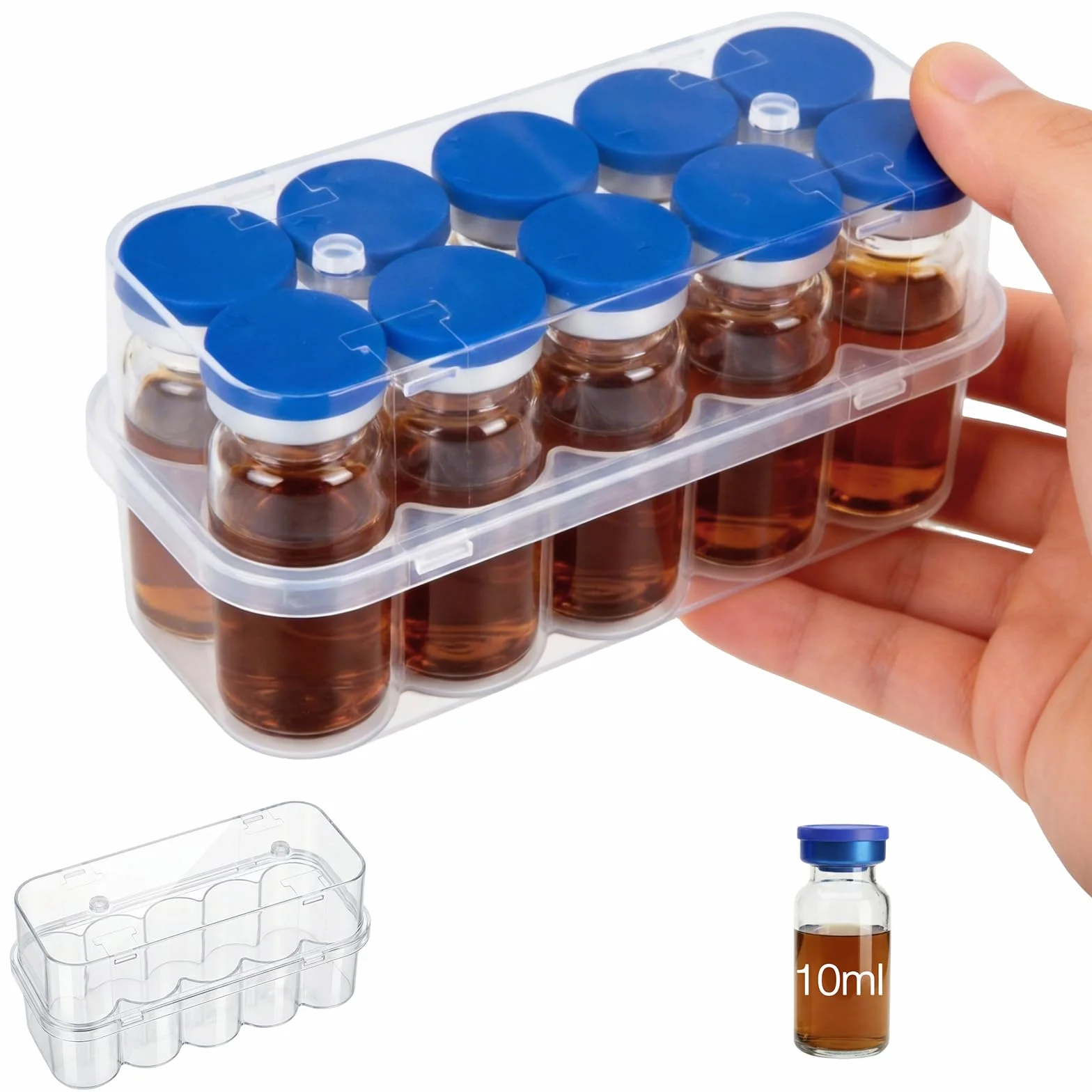 SUNMON Caja de Almacenamiento para Viales de 10 ml, Organizador Transparente para Insulina y GLP-1 con 10 Ranuras