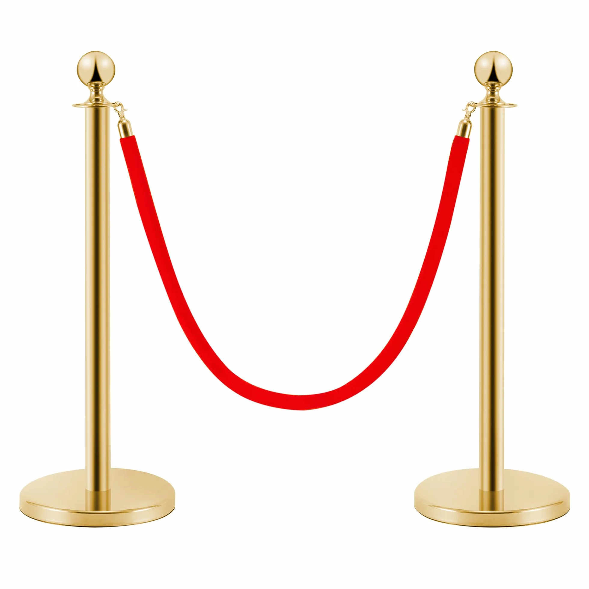 Postes Separadores de Acero Inoxidable Dorado 90 cm, 2 Piezas, con Cuerda de Terciopelo Rojo 1,5 m, Control de Multitudes