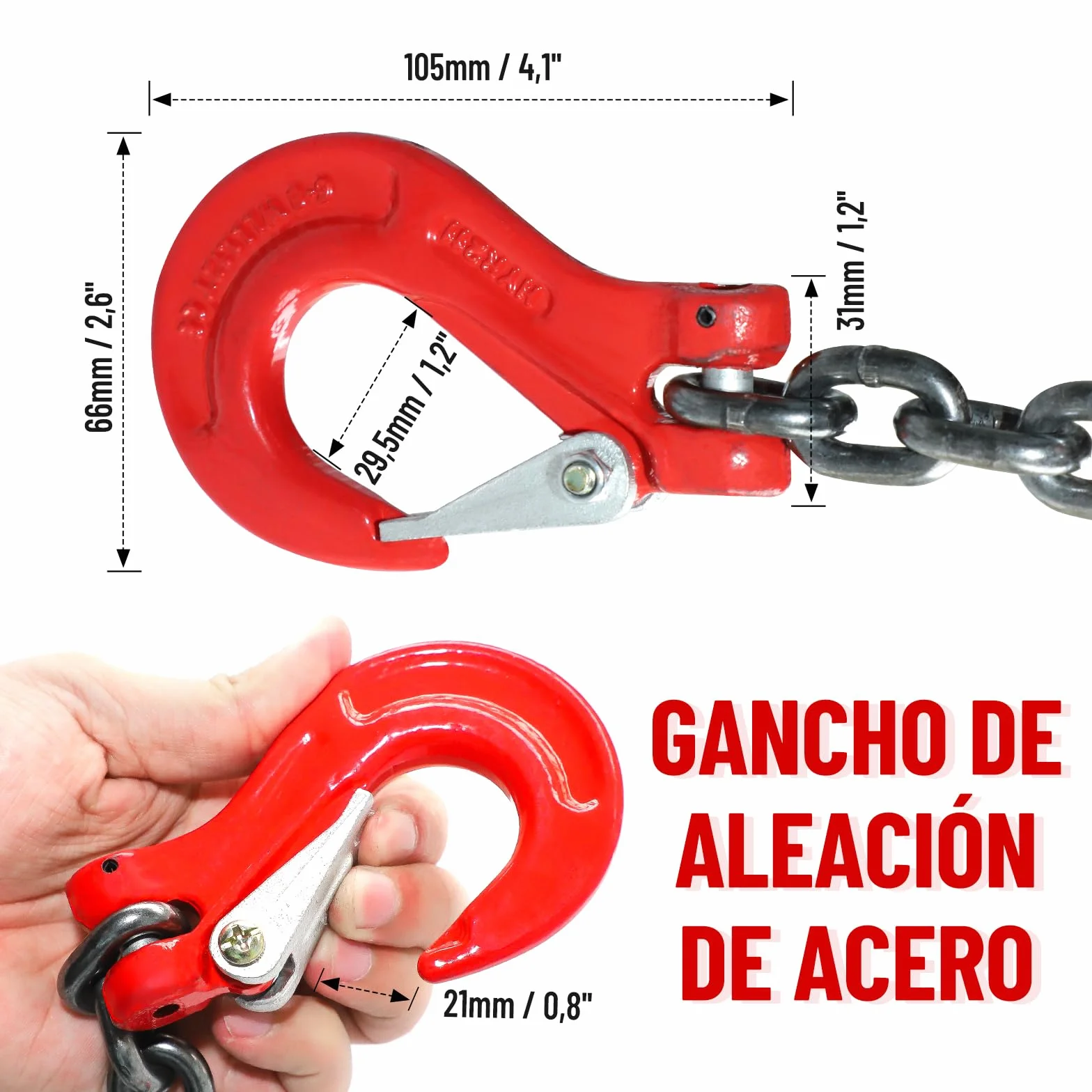 Cadena de Elevación G80 3000 kg 4 Cadenas con Ganchos