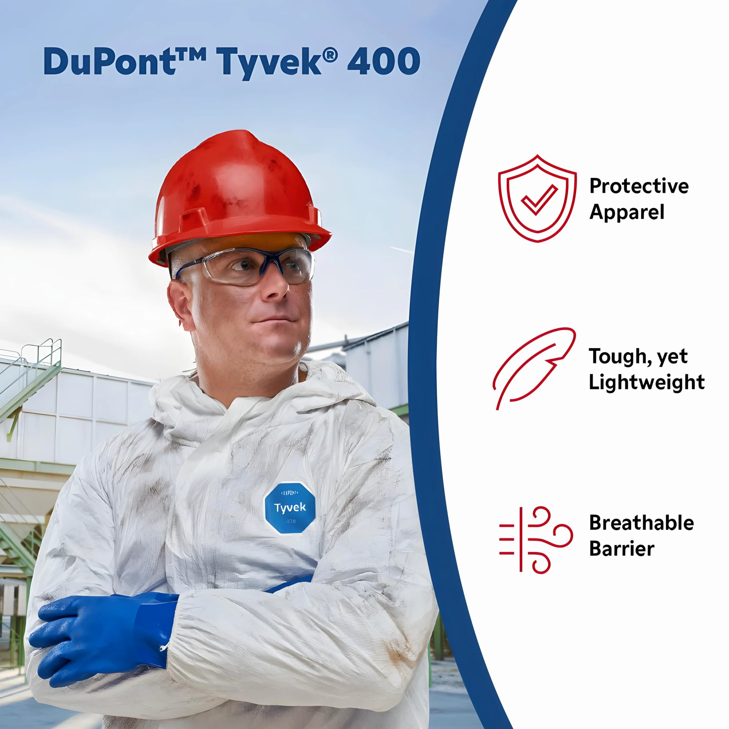 TY125S Dupont Tyvek monos de trabajo desechables, puño elástico, M, blanco, 25