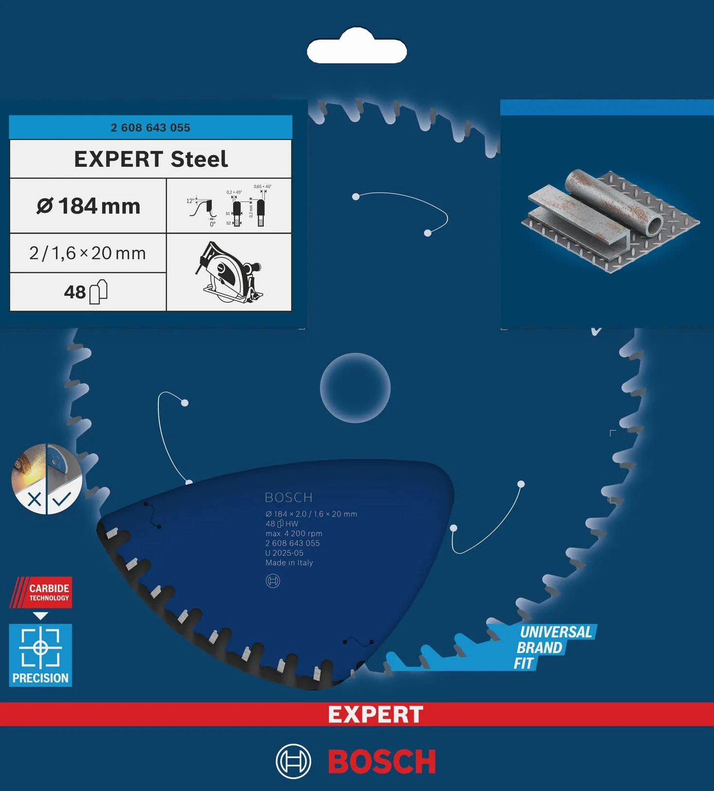 Bosch Hoja de sierra circular Expert for Steel 184 x 20 x 2,0 mm 48