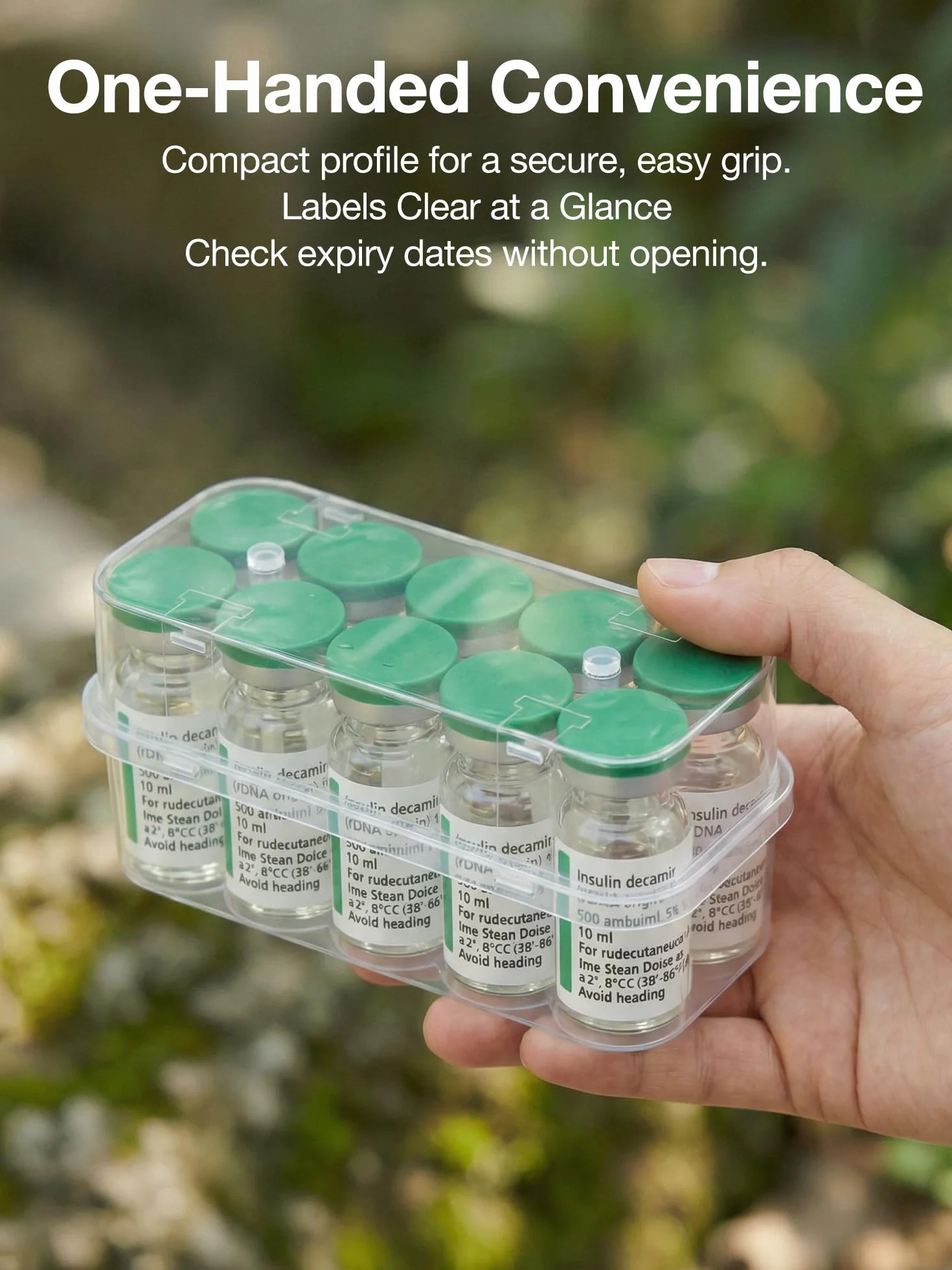 SUNMON Caja de Almacenamiento para Viales de 10 ml, Organizador Transparente para Insulina y GLP-1 con 10 Ranuras