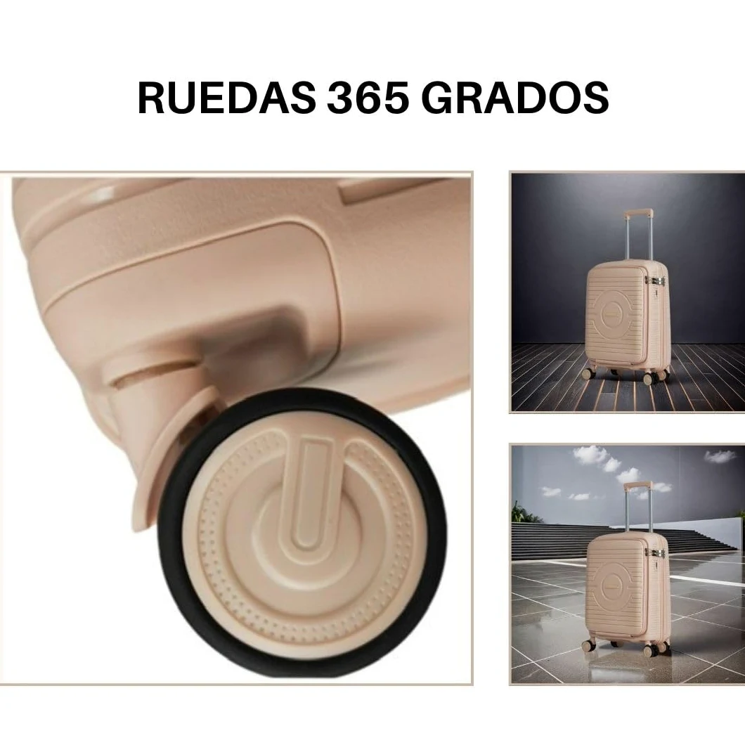 Max Star-Juego De Maletas 4 Piezas con Neceser Rigidas,4 Ruedas Dobles,Medidas Grande.76cm,Mediana.66cm,Pequeña.55cm Cabina, Material Polipropileno,Cerradura TSA,MS-2302 (Rose Gold)