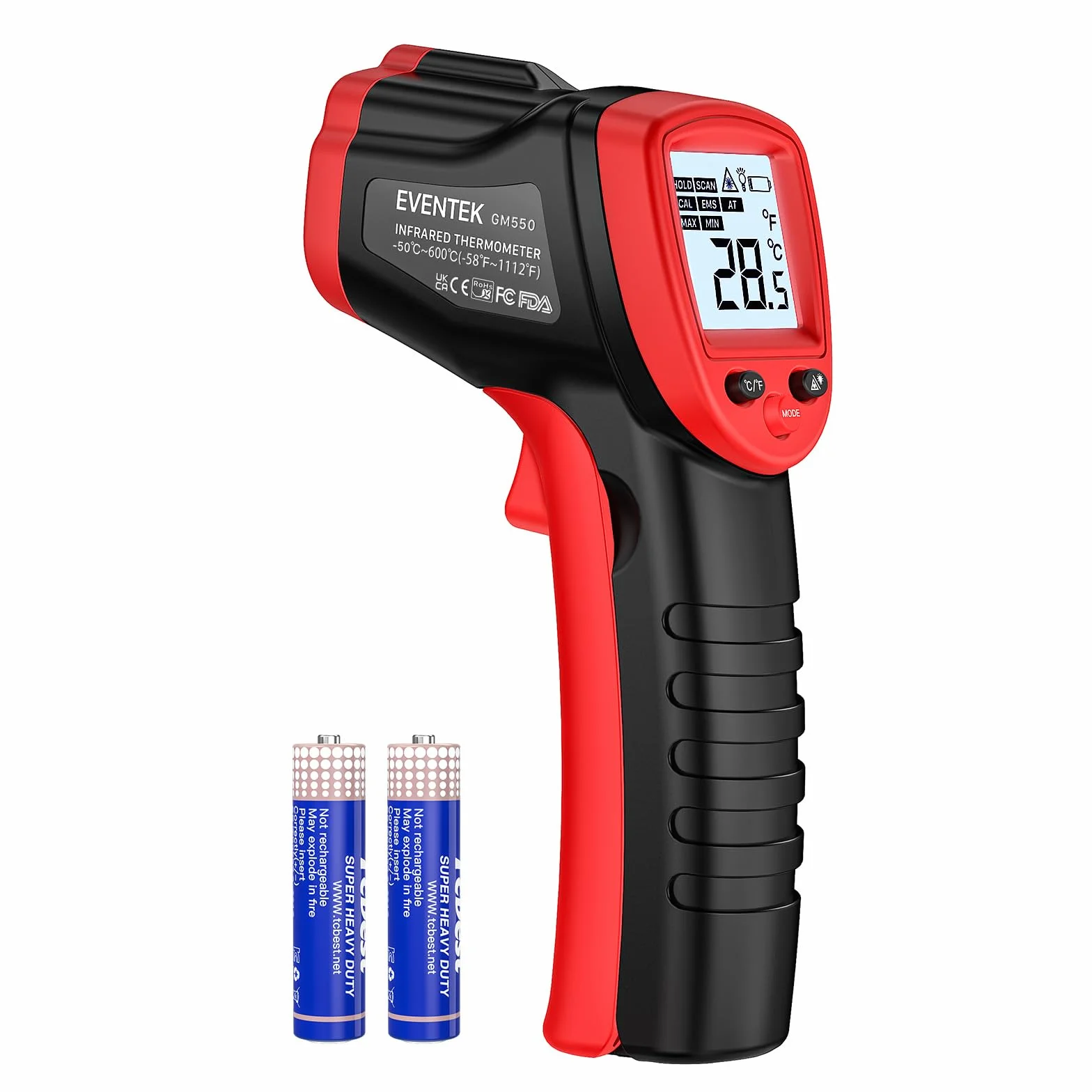 Eventek Termometro Infrarrojos Cocina -50℃~600℃ LCD Laser Pistola Temperatura Sin Contacto Emisividad Ajustable BBQ