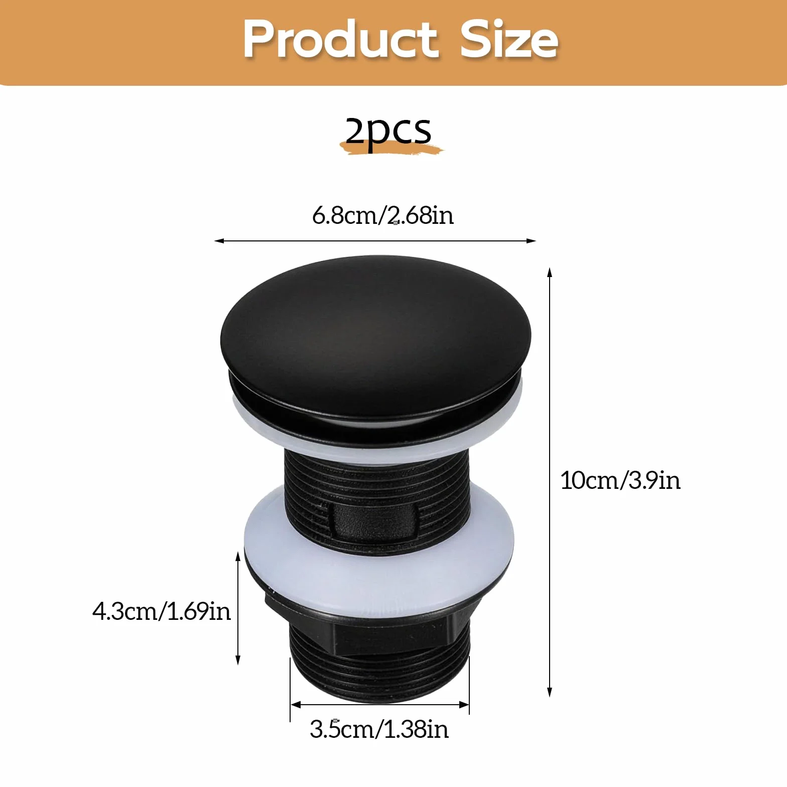 Desagüe Universal para Lavabo Sin Rebosadero, Válvula Clic Clac, Alta Impermeabilidad, Instalación Rápida, 2 Piezas, Negro Mate