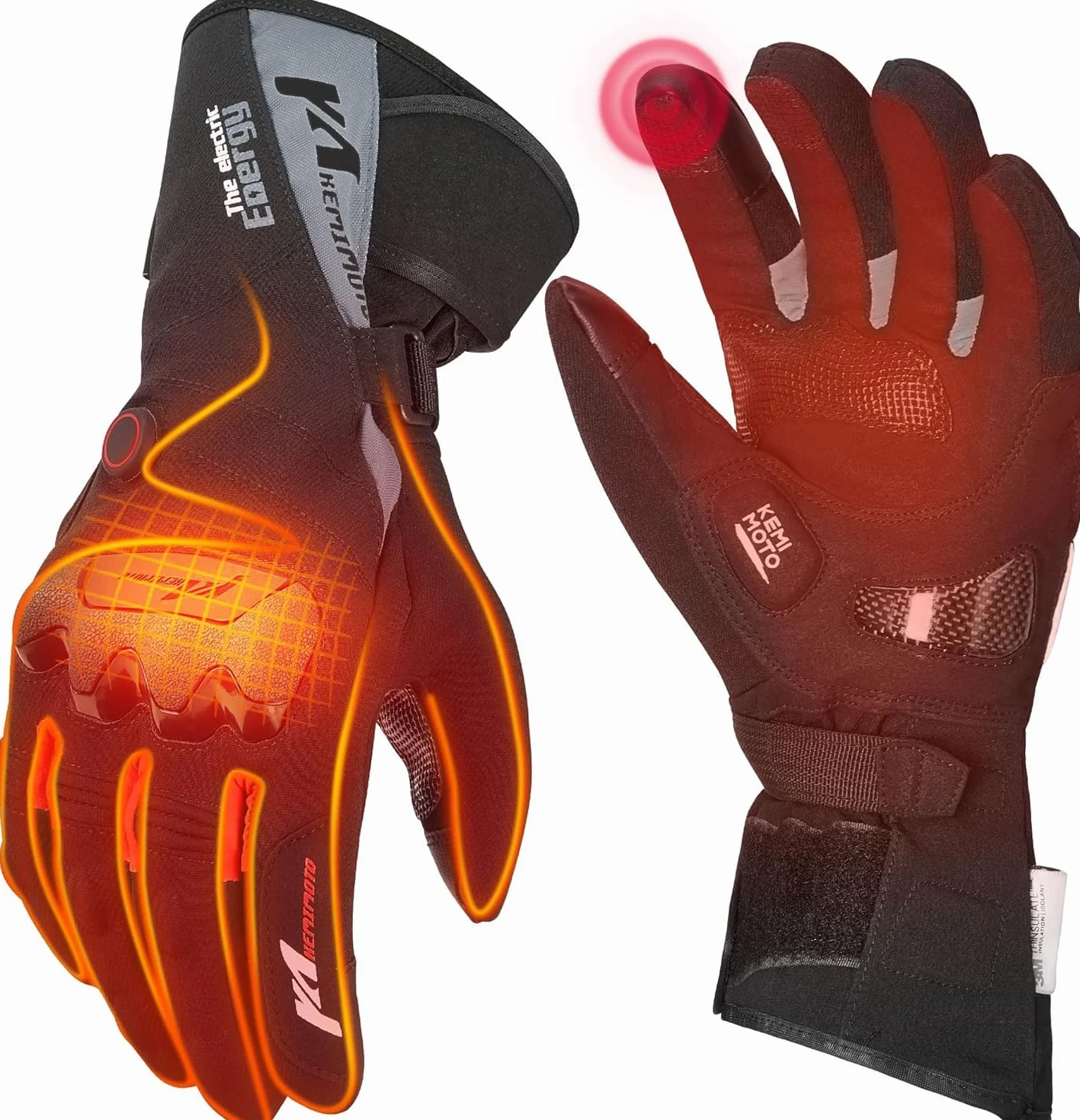 KEMIMOTO Guantes Calefactables, Guantes Moto Térmicos con Batería 2500 mAh, Guantes Moto Invierno Hombre y Mujer, Resistente al Desgaste para Moto, Esquí, Actividades Hielo Nieve