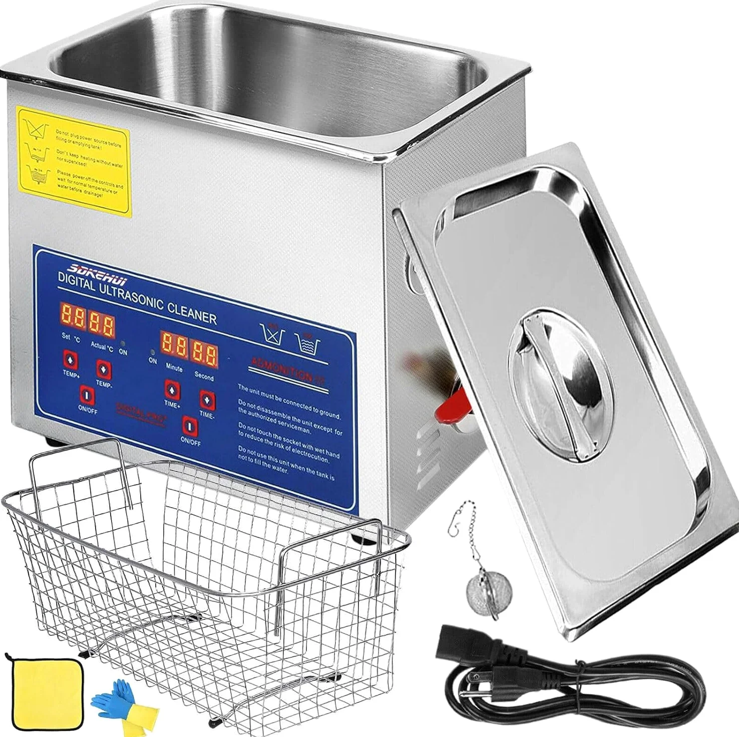 Limpiador ultrasónico digital profesional de piezas de 10 l, máquina de limpieza ultrasónica comercial de acero inoxidable de 240 W con calentador y temporizador, for herramientas de laboratorio