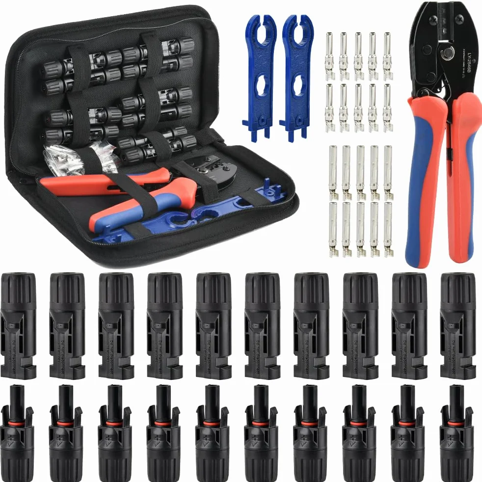 Juego de Herramientas de Crimpado Solar para 2,5/4/6 mm² - 1 Tenaza, 10 pares Conectores, 2 Llaves
