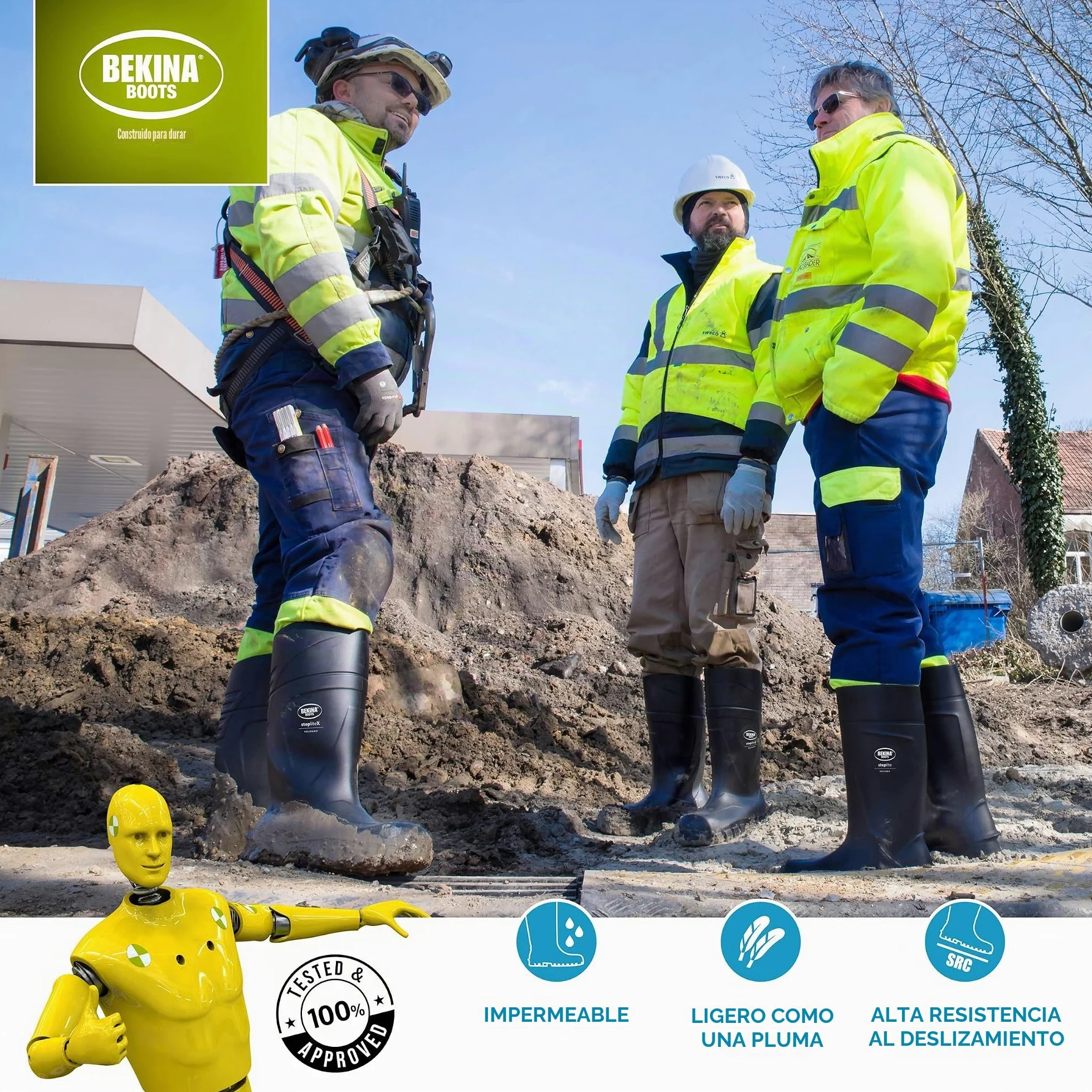 Bekina Robusta Bota de Seguridad para Hombres, Puntera de Acero y Suelo de Alta Seguridad, Plantilla ergonómica, Ligera, Antideslizante, Confortable, Negro, EU 39