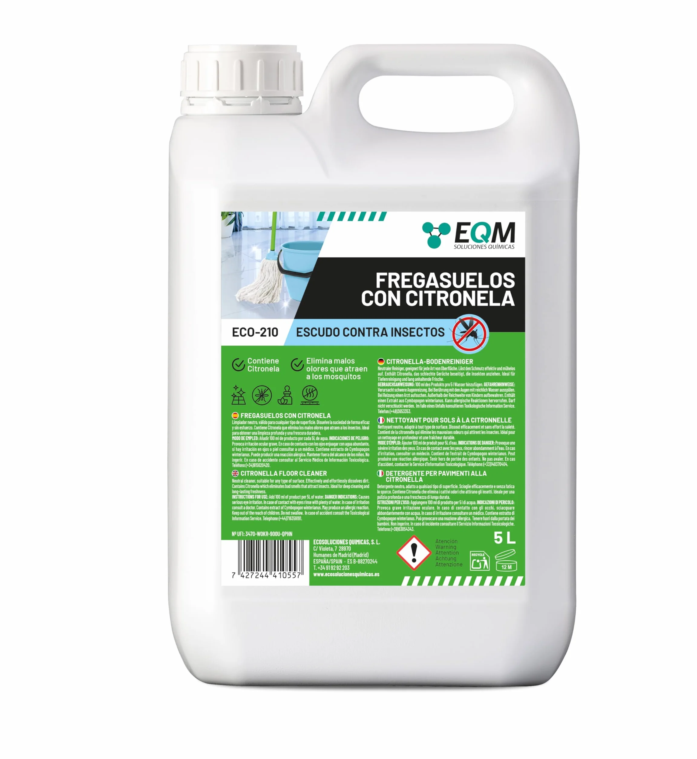EQM ECO-210 Fregasuelos Citronela 5L Repelente Natural
