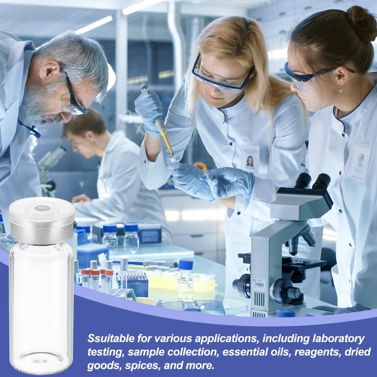 PATIKIL 10ml Muestra Viales, 8 Paquete Laboratorio Vacíos Viales con Butilo Goma Tapón y Engarzado Superior Tapas Borosilicato Vidrio Vial, Transparente