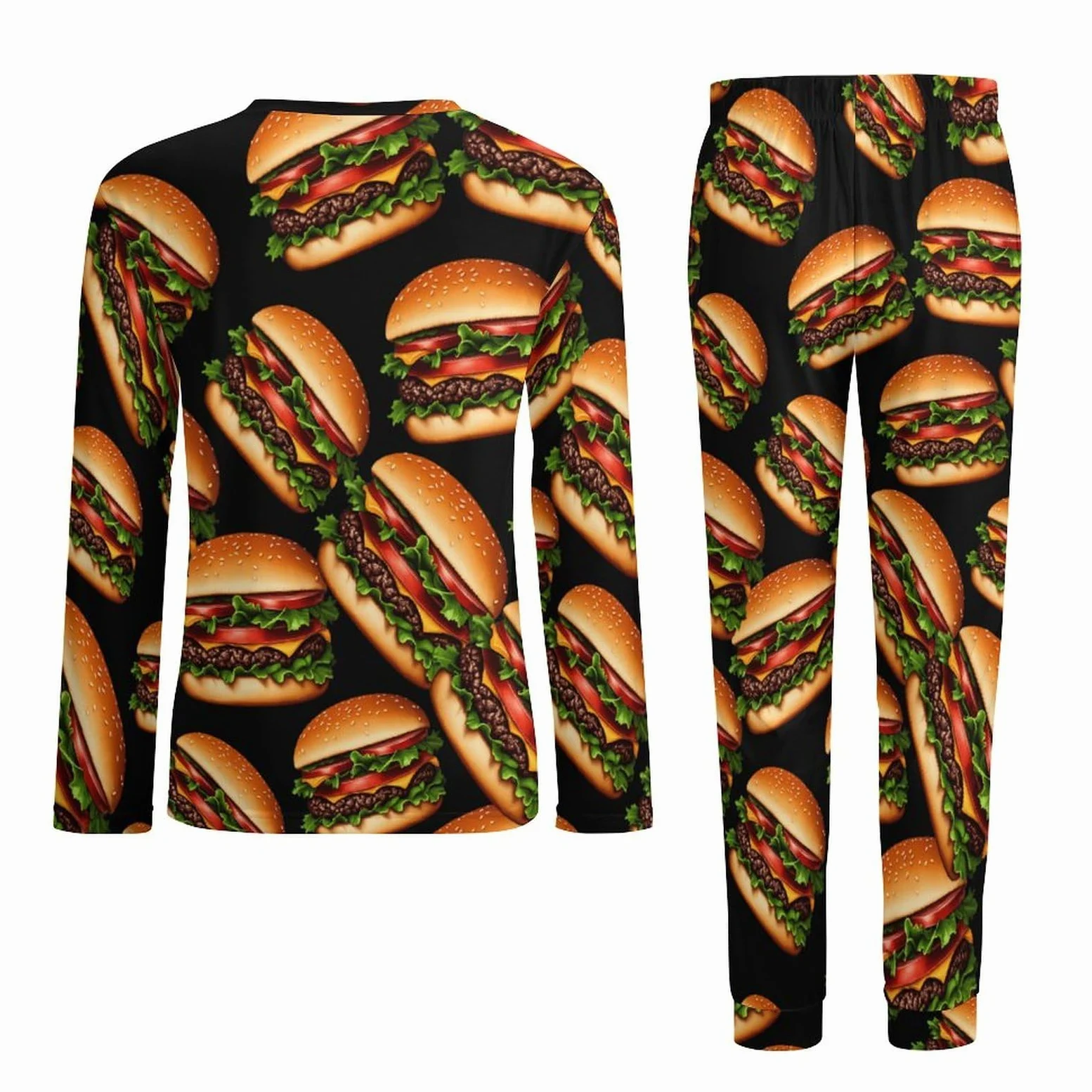 Hamburger - Conjunto de pijama para hombre, cuello redondo, ropa de dormir larga, 2 piezas